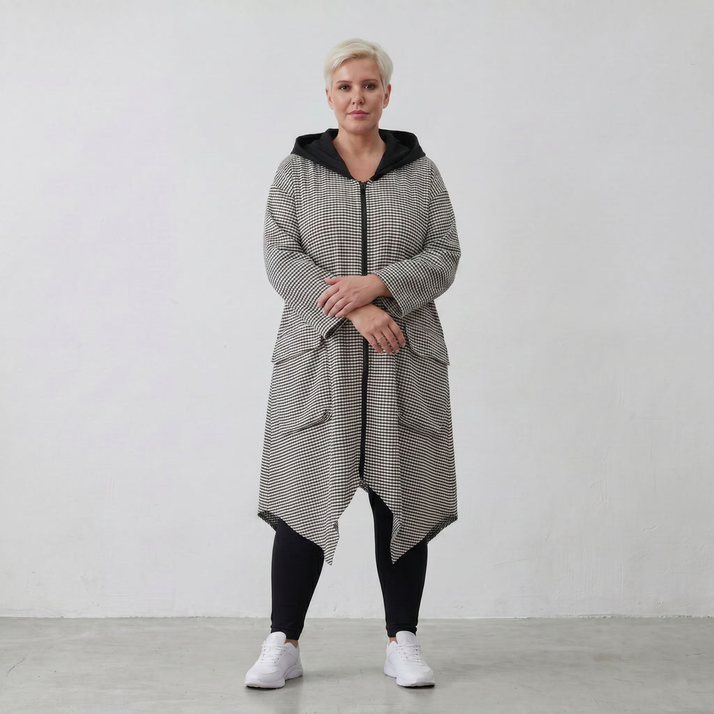 Leichter A-Linien-Mantel mit Kapuze im Crinkle-Look