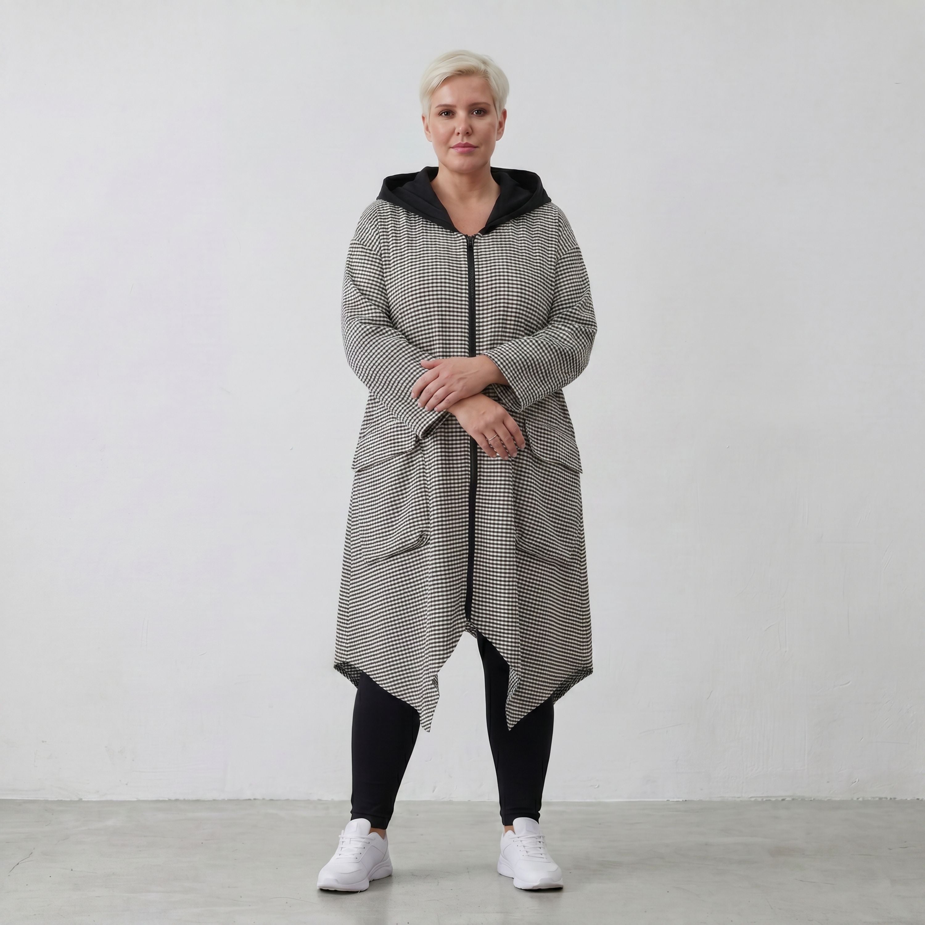 Leichter A-Linien-Mantel mit Kapuze im Crinkle-Look
