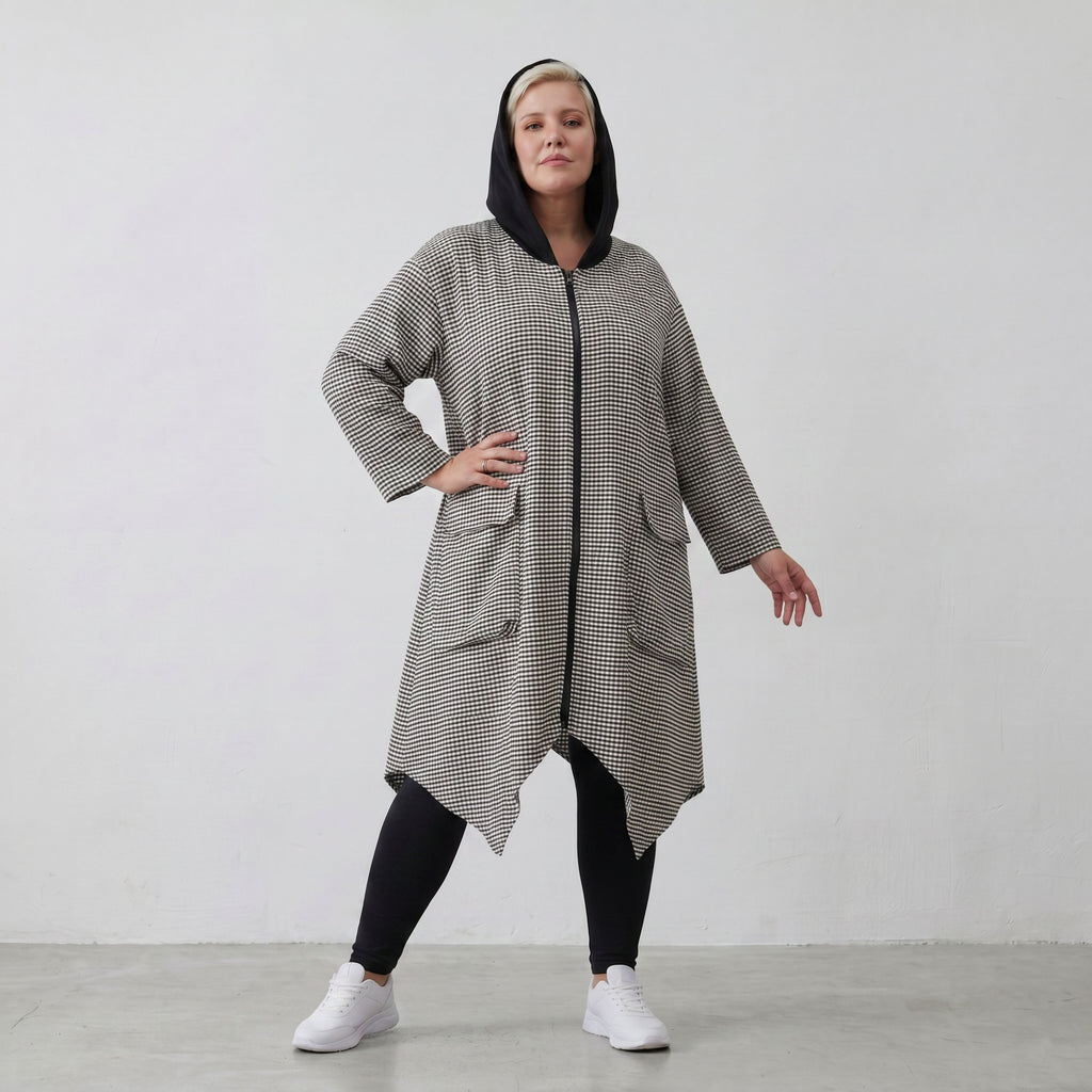 Leichter A-Linien-Mantel mit Kapuze im Crinkle-Look