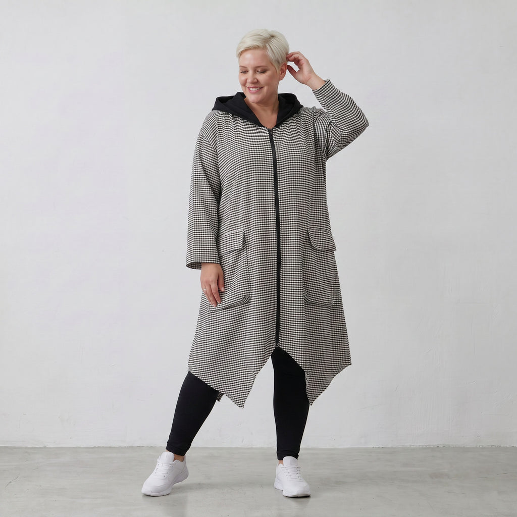 Leichter A-Linien-Mantel mit Kapuze im Crinkle-Look