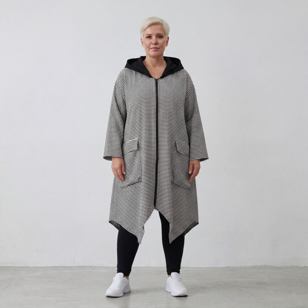 Leichter A-Linien-Mantel mit Kapuze im Crinkle-Look