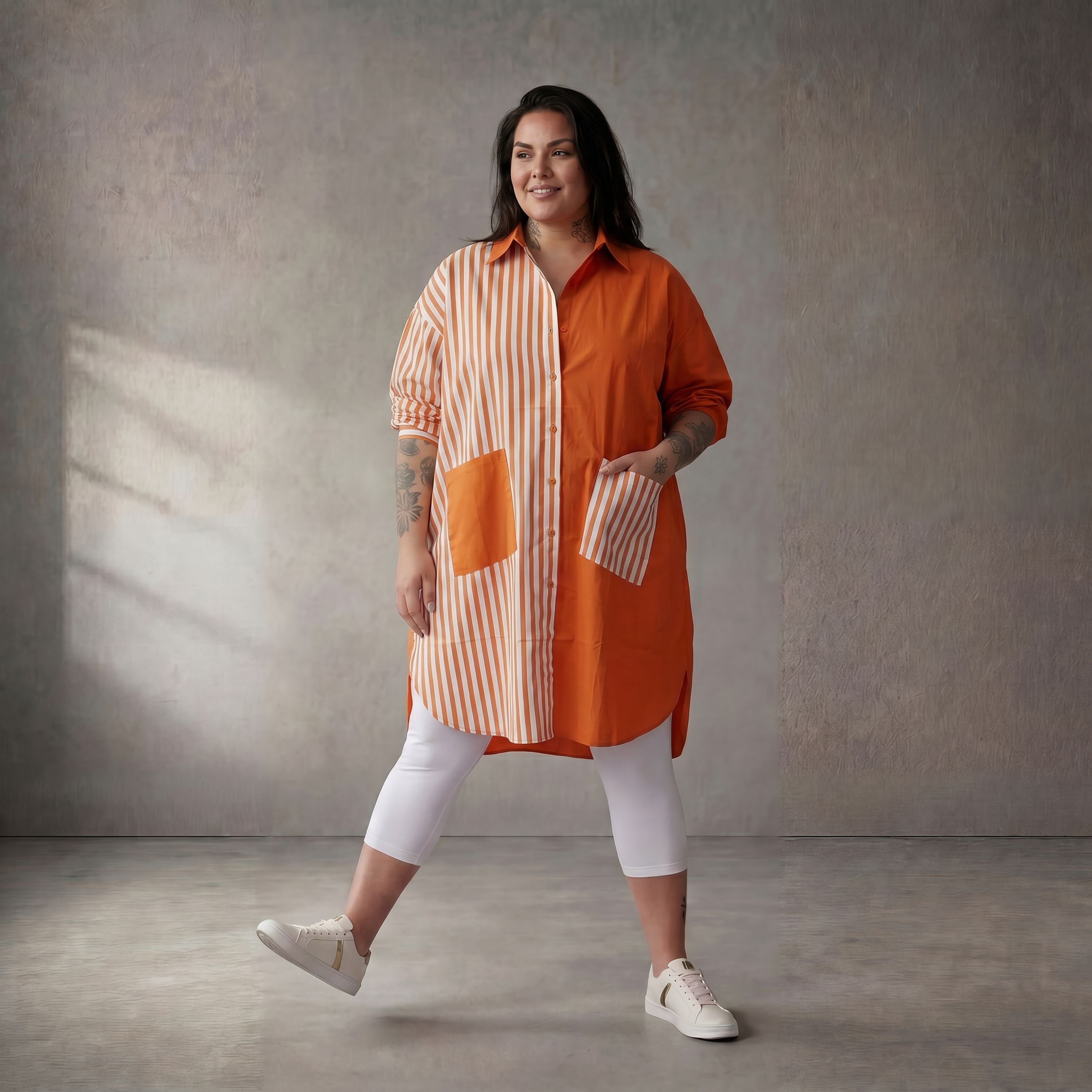 Funky Diva · Bluse · 10705 · Streifen · Orange/Weiß