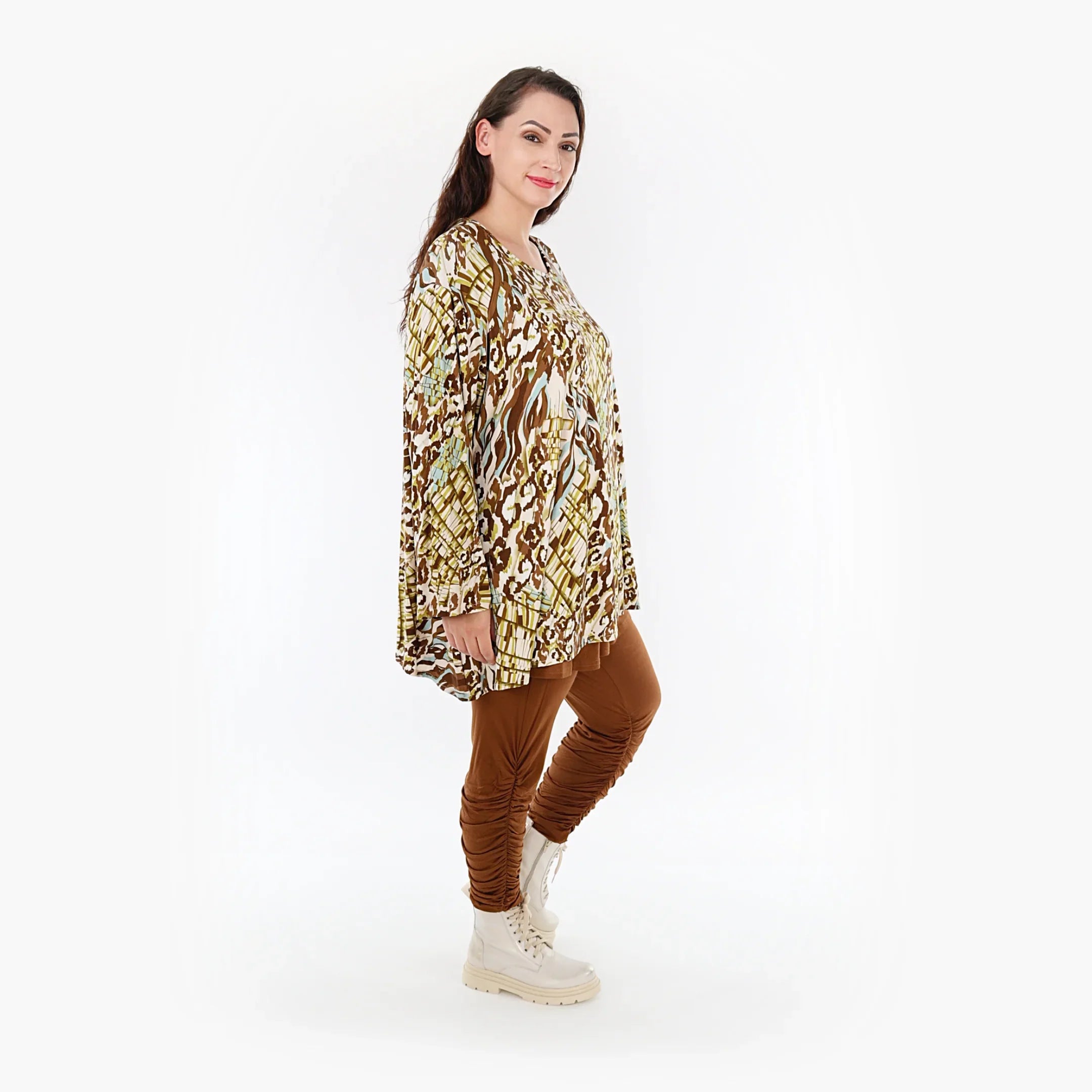 AKH Fashion Shirt 593 Sakia, Olive/Cognac/Weiß