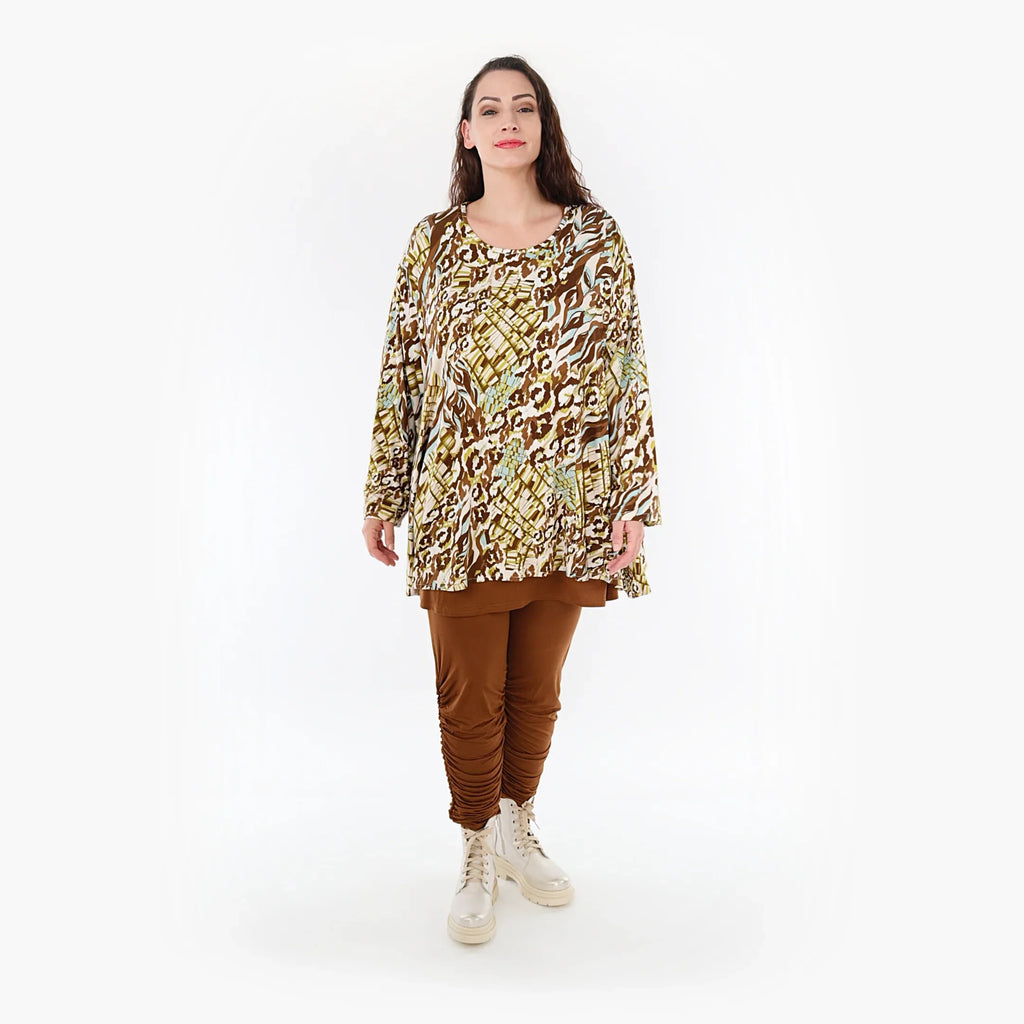 AKH Fashion Shirt 593 Sakia, Olive/Cognac/Weiß