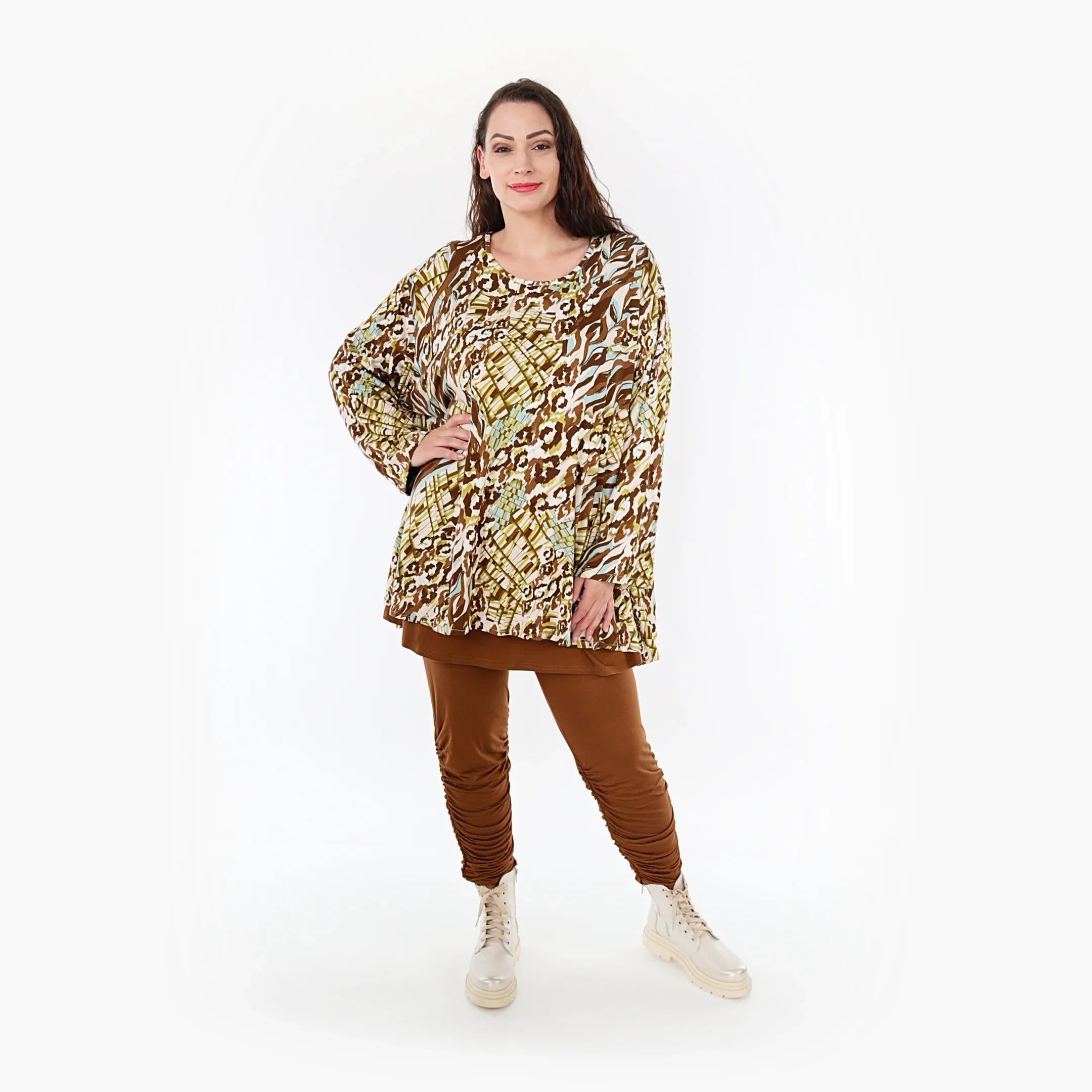 AKH Fashion Shirt 593 Sakia, Olive/Cognac/Weiß