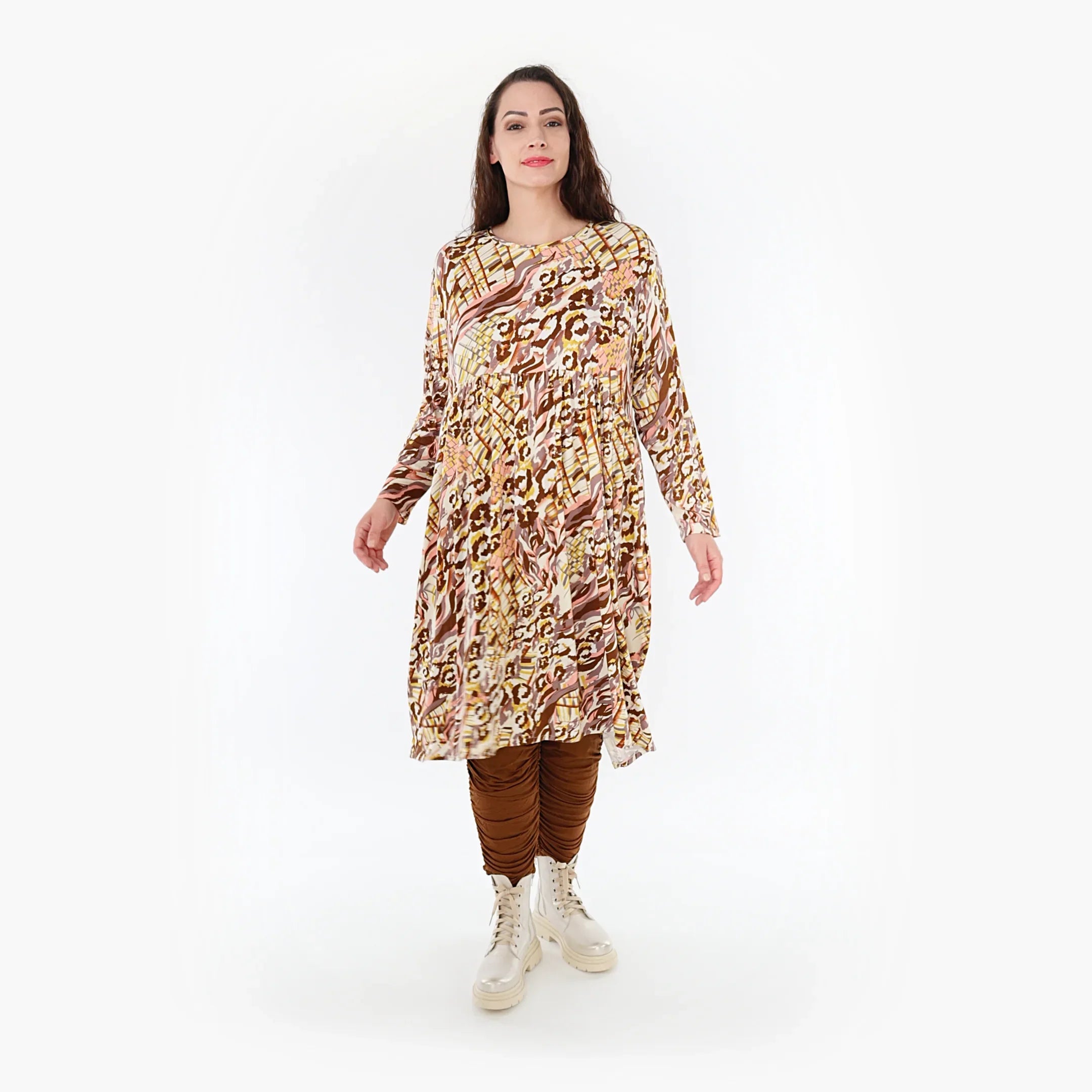 AKH Fashion Kleid 6698 Sakia, Cognac/Rose/Weiß