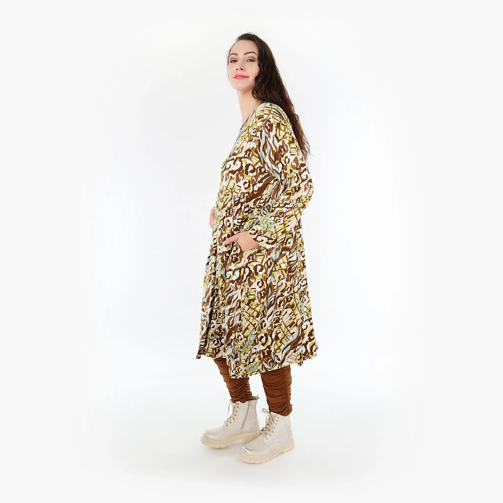 AKH Fashion Kleid 6698 Sakia, Olive/Cognac/Weiß