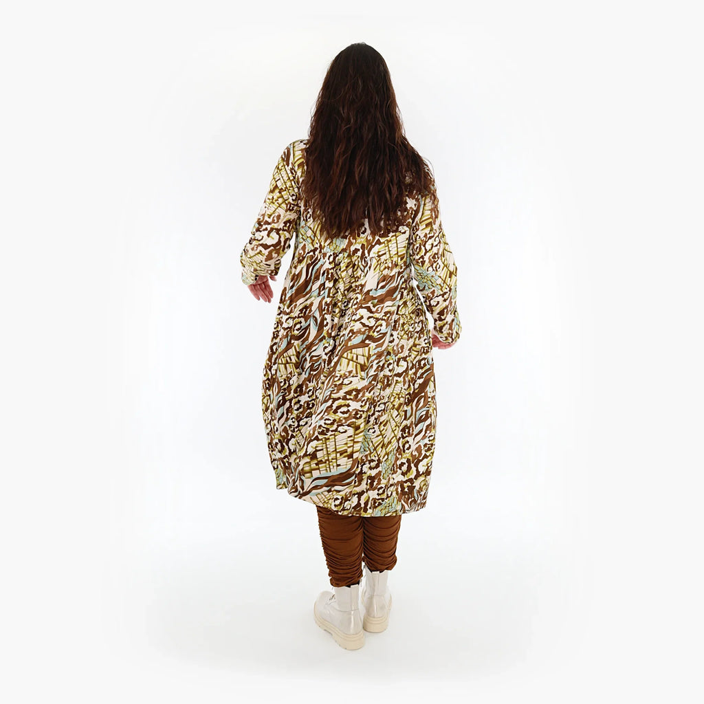 AKH Fashion Kleid 6698 Sakia, Olive/Cognac/Weiß