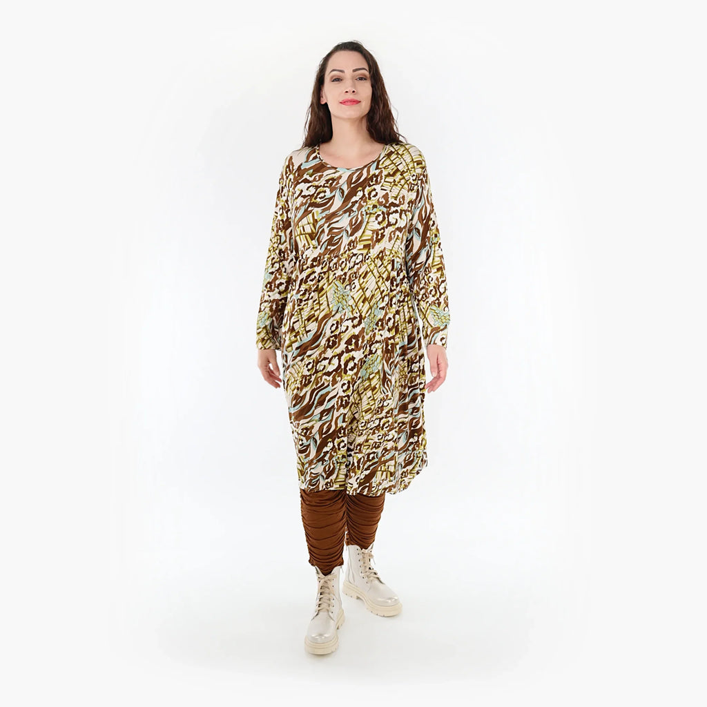 AKH Fashion Kleid 6698 Sakia, Olive/Cognac/Weiß