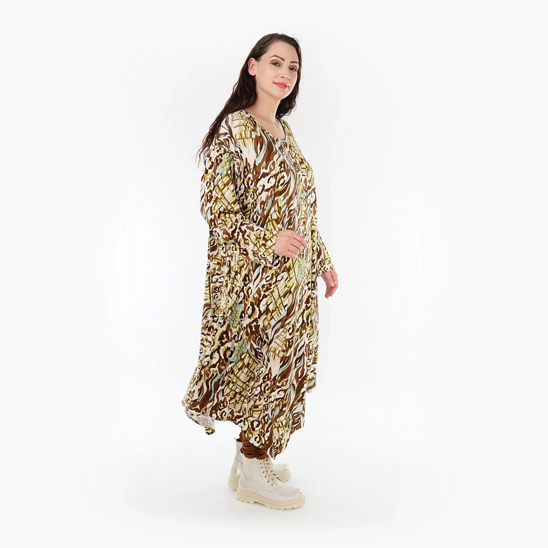 AKH Fashion Kleid 1927 Sakia, Olive/Cognac/Weiß