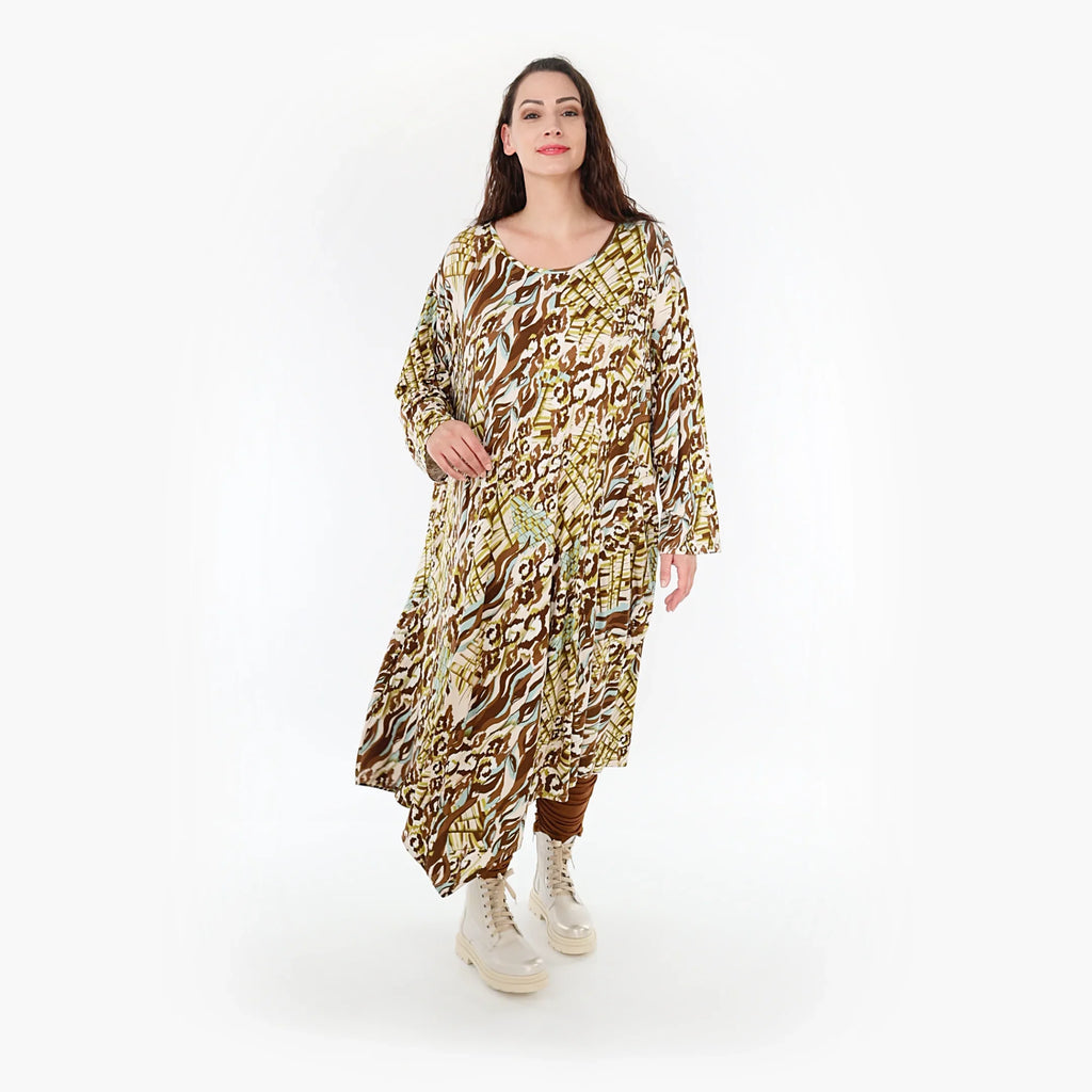 AKH Fashion Kleid 1927 Sakia, Olive/Cognac/Weiß
