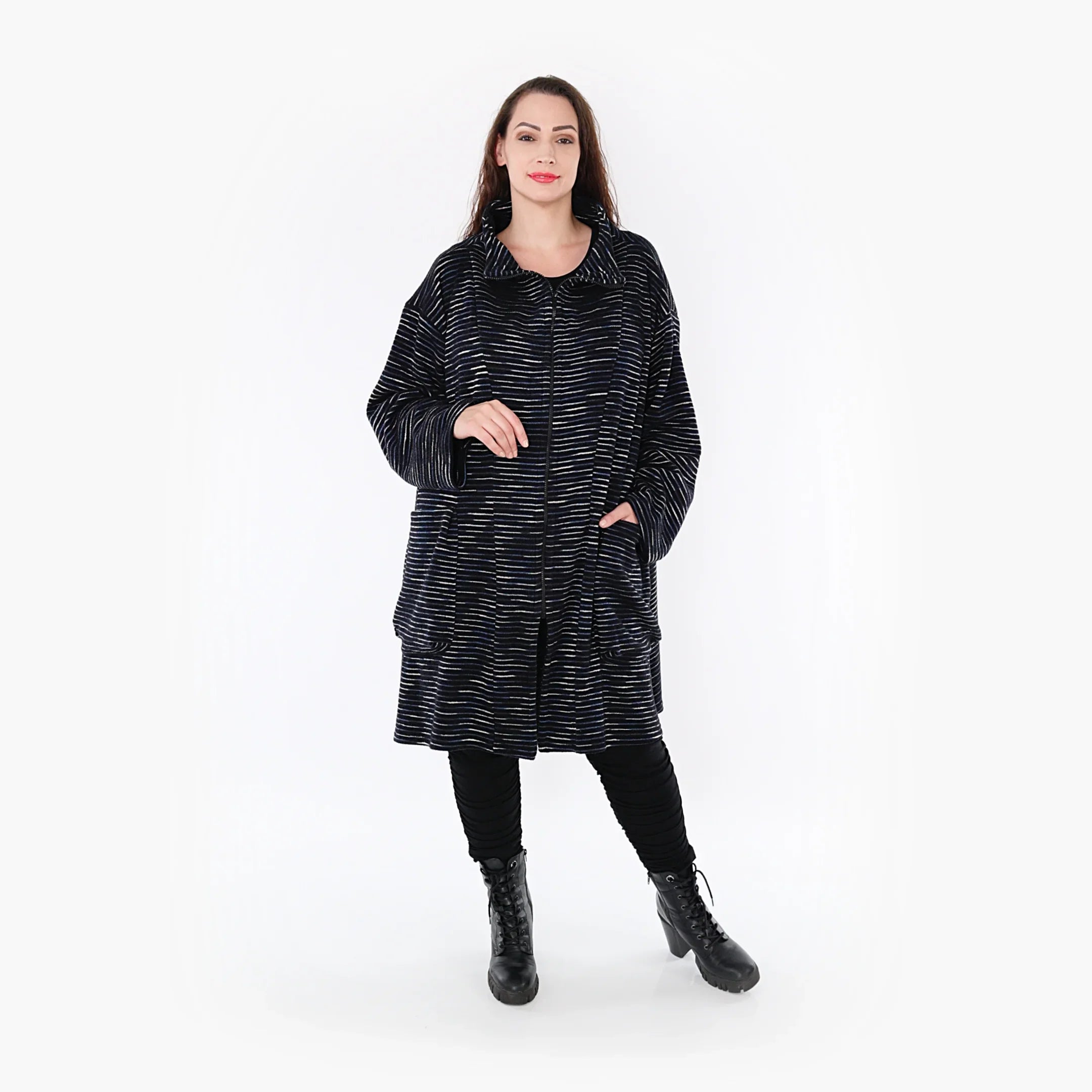 AKH Fashion Mantel 2276 Estelle, Schwarz/Blau/Weiß