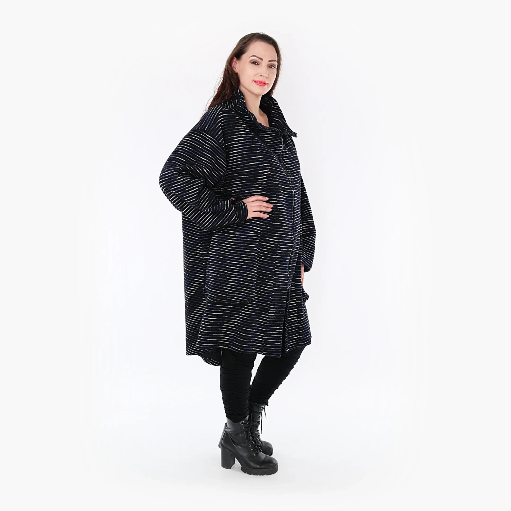 AKH Fashion Mantel 2276 Estelle, Schwarz/Blau/Weiß