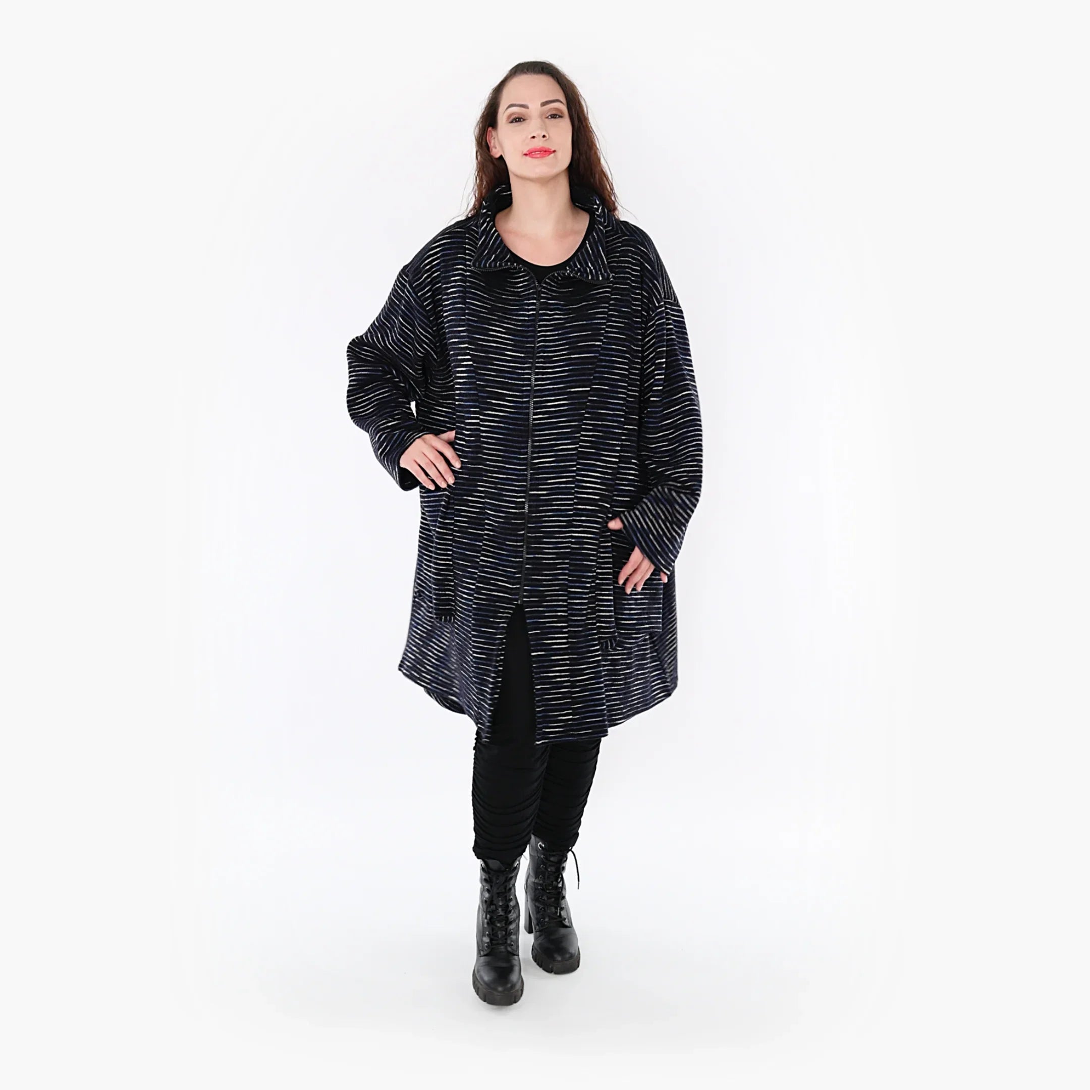 AKH Fashion Mantel 2276 Estelle, Schwarz/Blau/Weiß