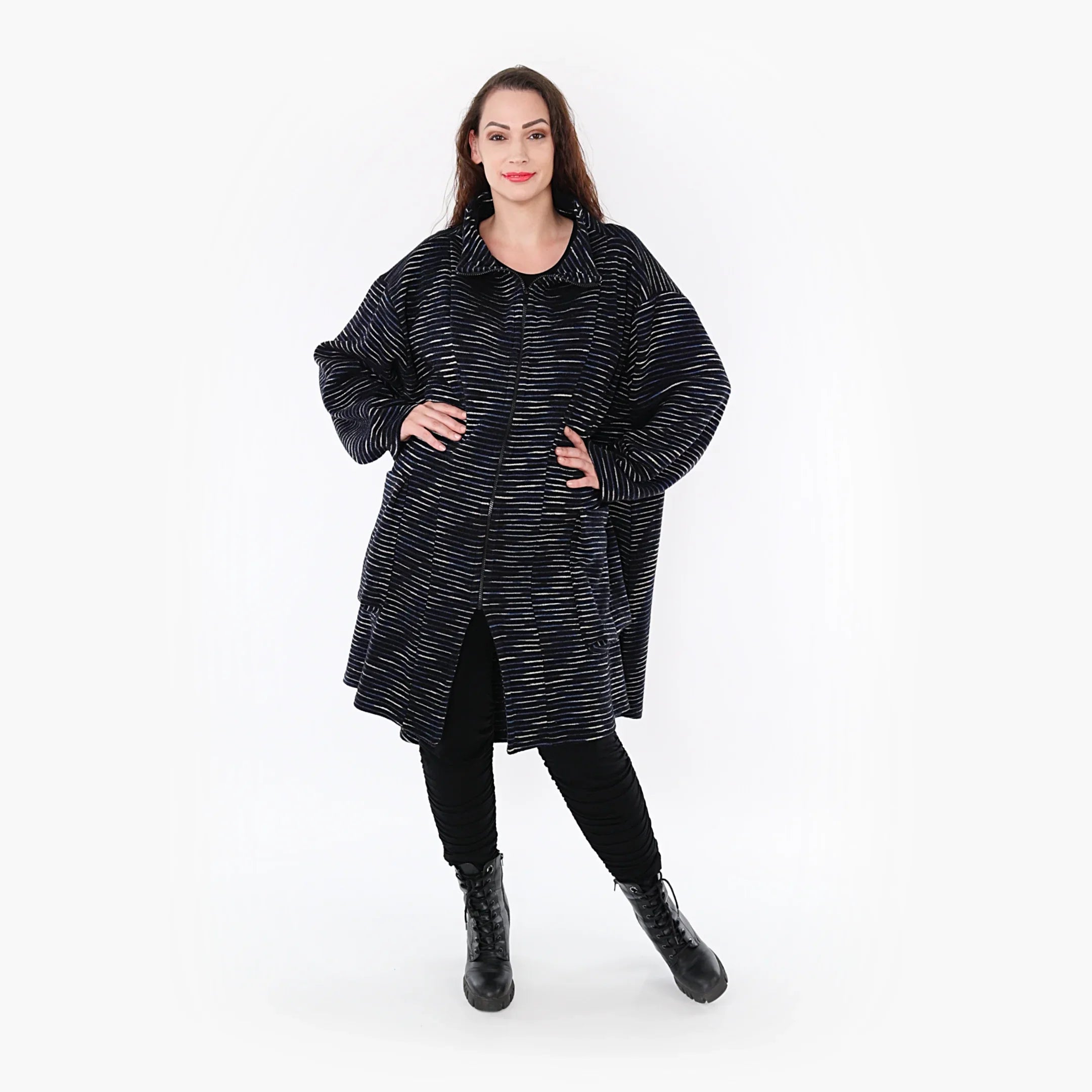 AKH Fashion Mantel 2276 Estelle, Schwarz/Blau/Weiß