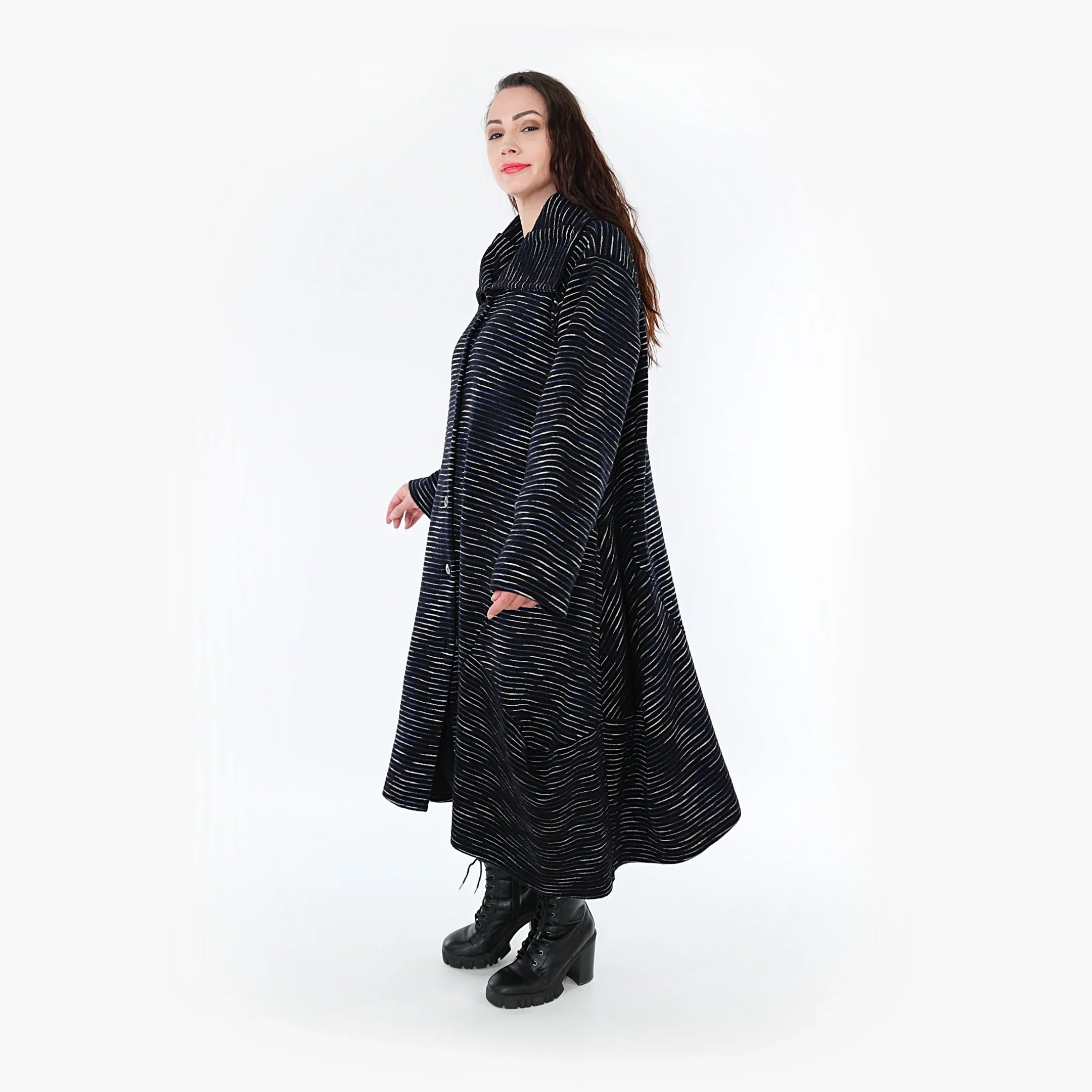 AKH Fashion Mantel 3023 Estelle, Schwarz/Blau/Weiß
