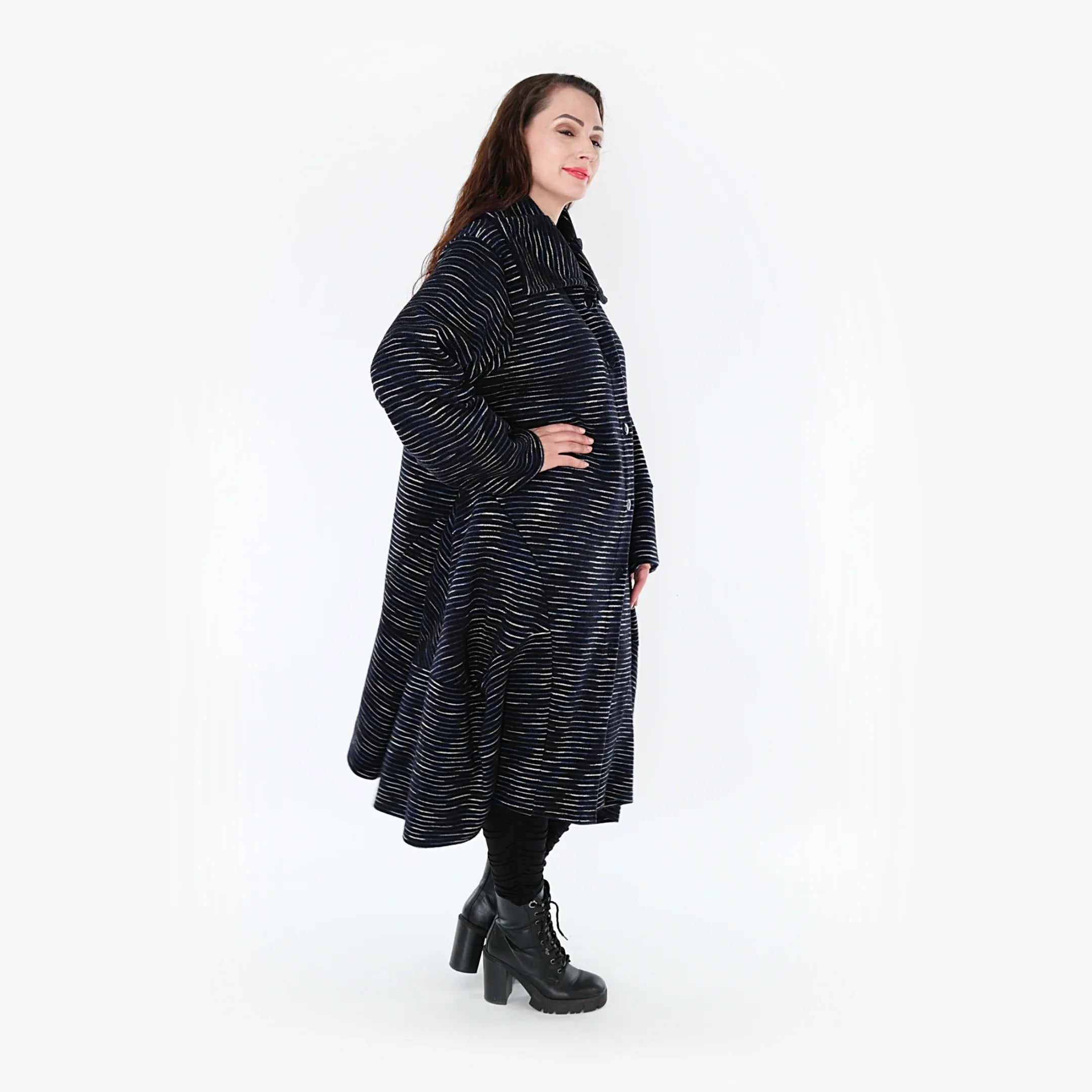 AKH Fashion Mantel 3023 Estelle, Schwarz/Blau/Weiß