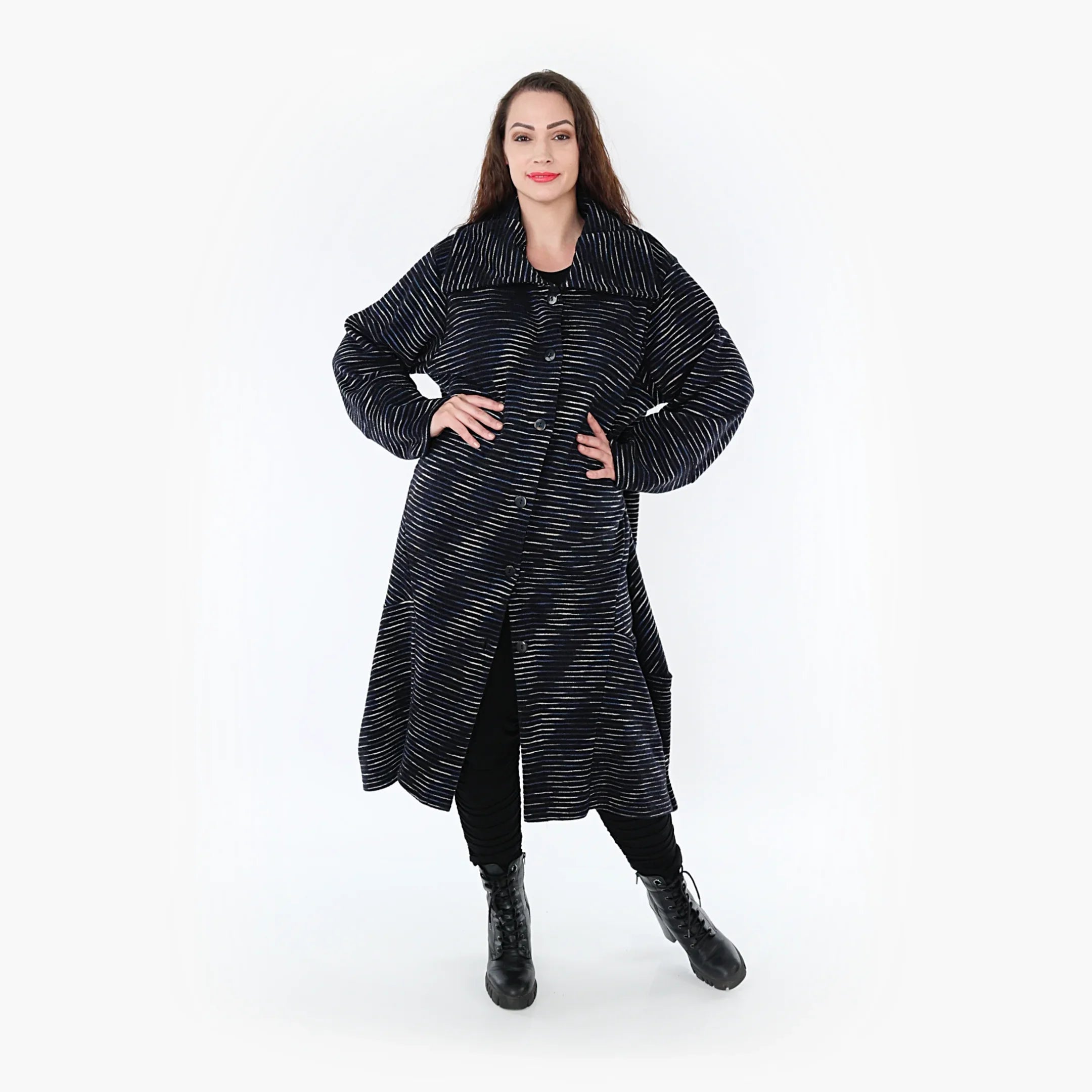 AKH Fashion Mantel 3023 Estelle, Schwarz/Blau/Weiß