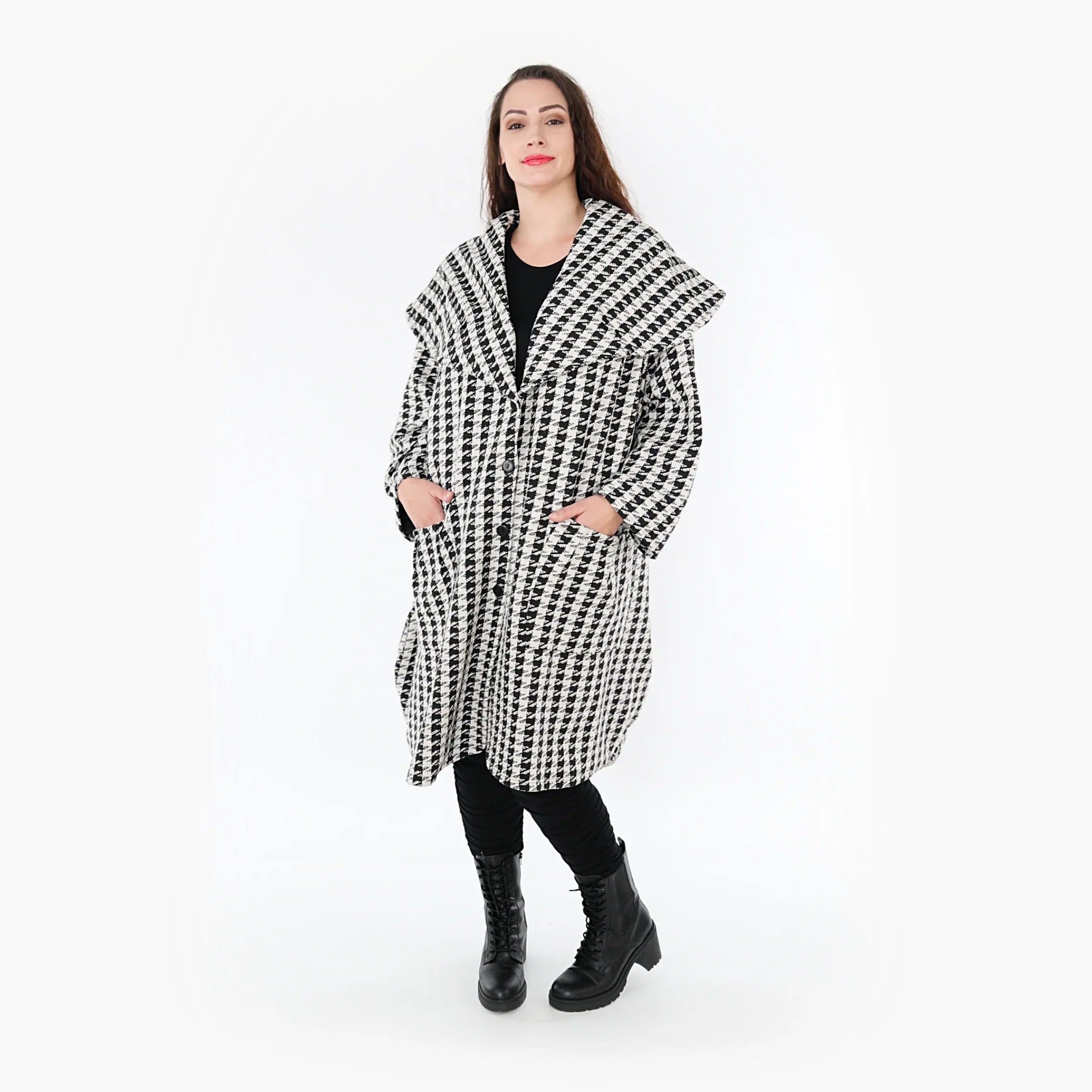 AKH Fashion Mantel 1776 Madeleine, Weiß/Schwarz