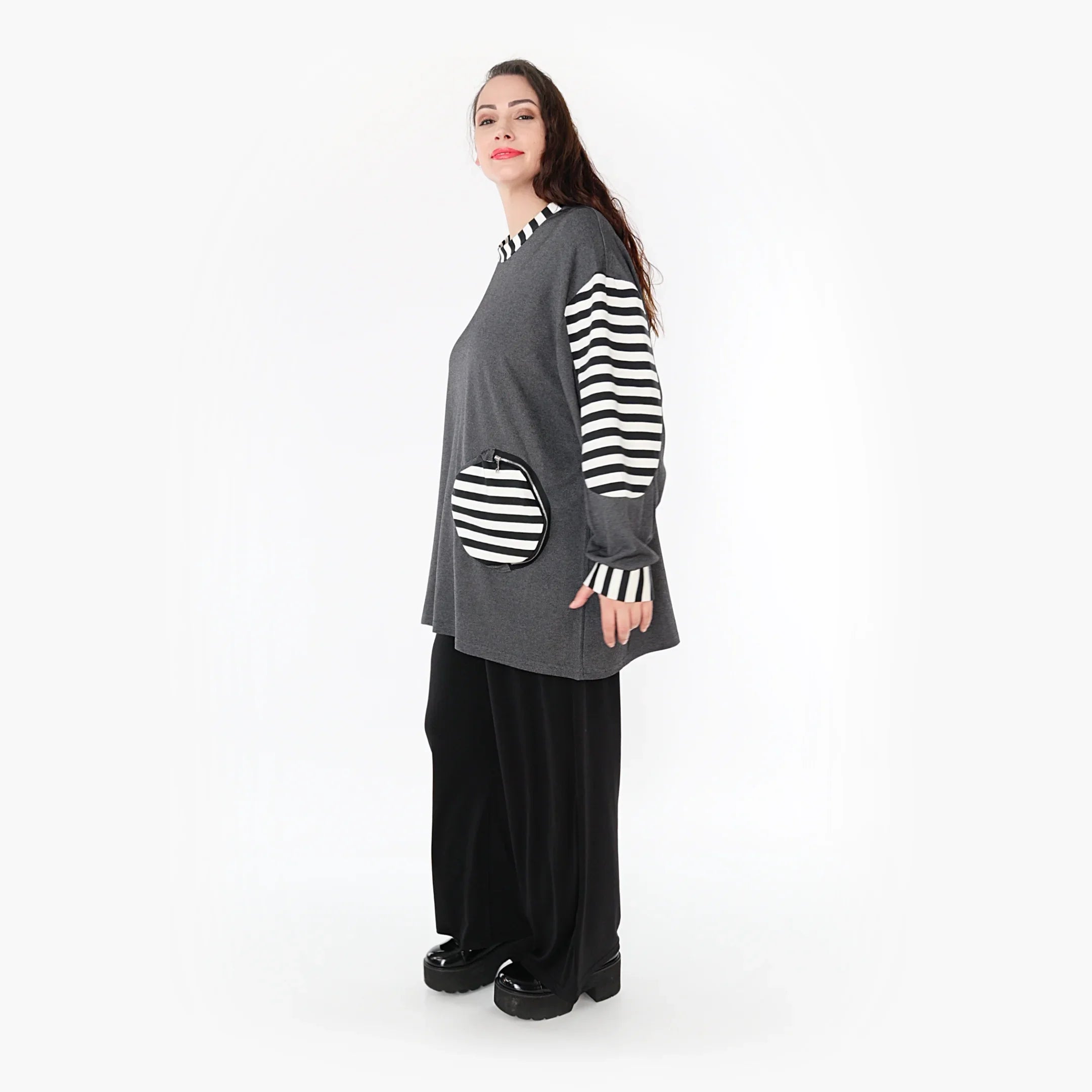 AKH Fashion Shirt 6987 Luisa, Grau/Weiß