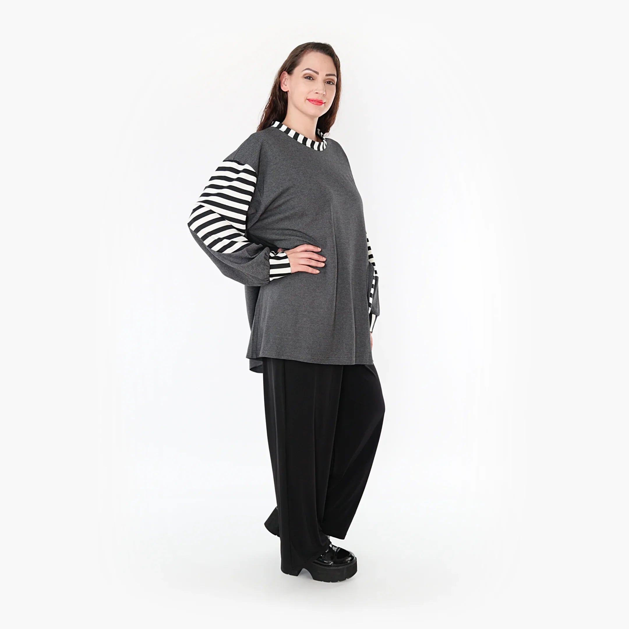 AKH Fashion Shirt 6987 Luisa, Grau/Weiß