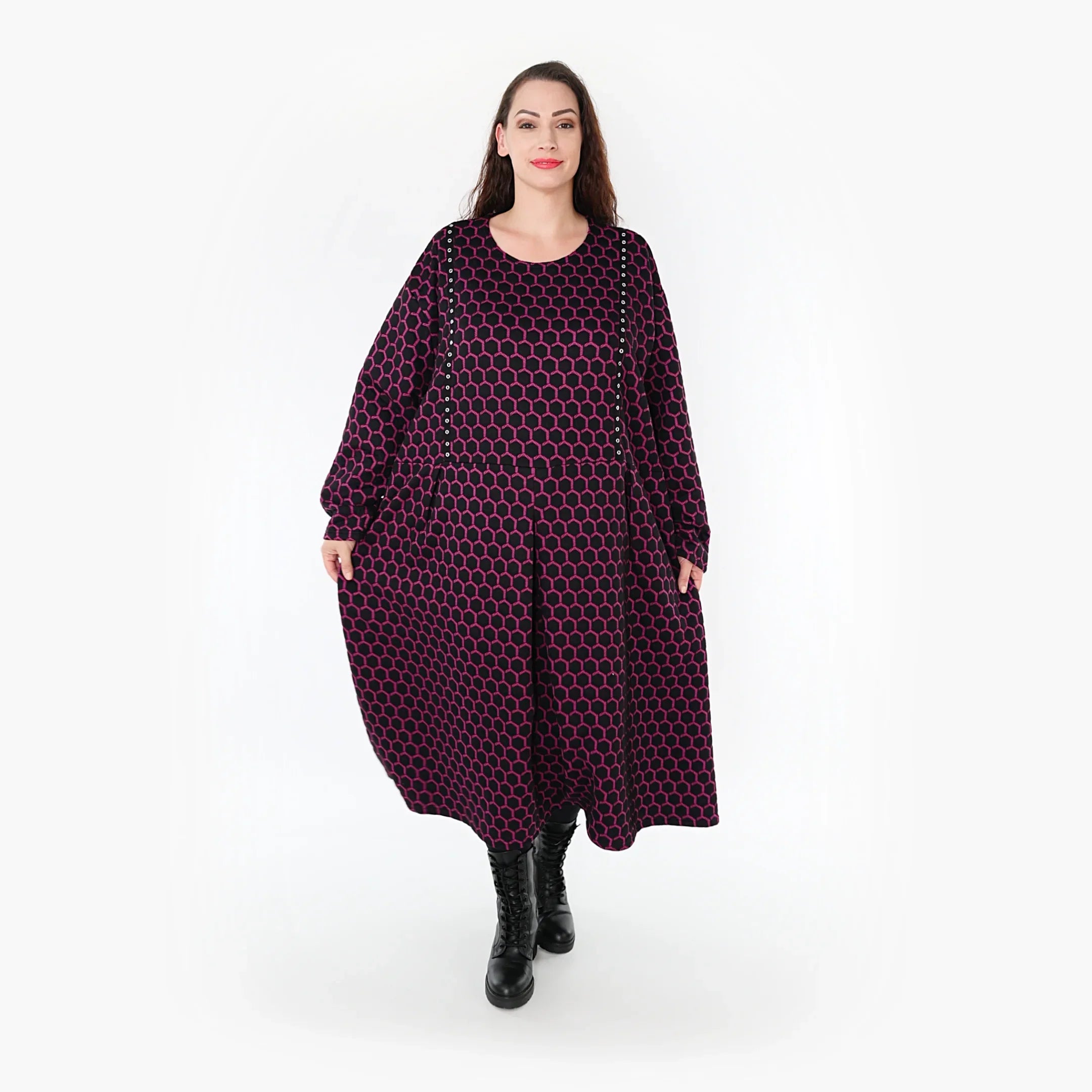 AKH Fashion Kleid 6984 Velora, Schwarz/Fuchsia