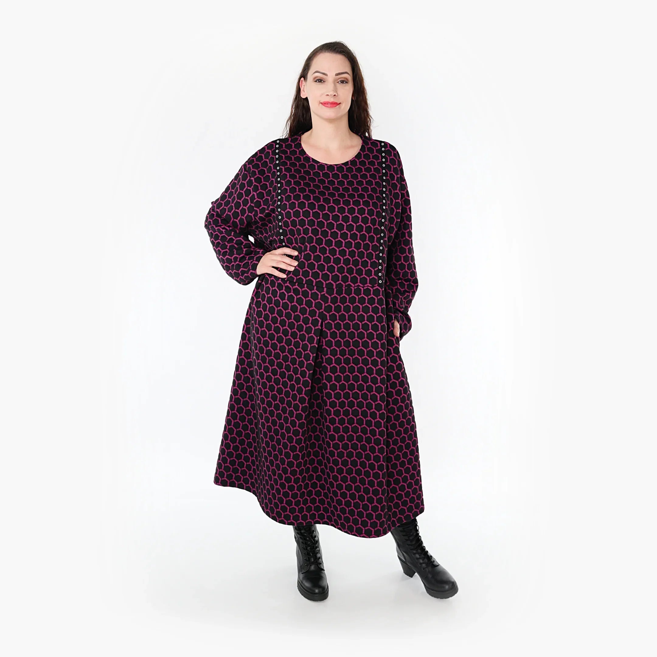 AKH Fashion Kleid 6984 Velora, Schwarz/Fuchsia