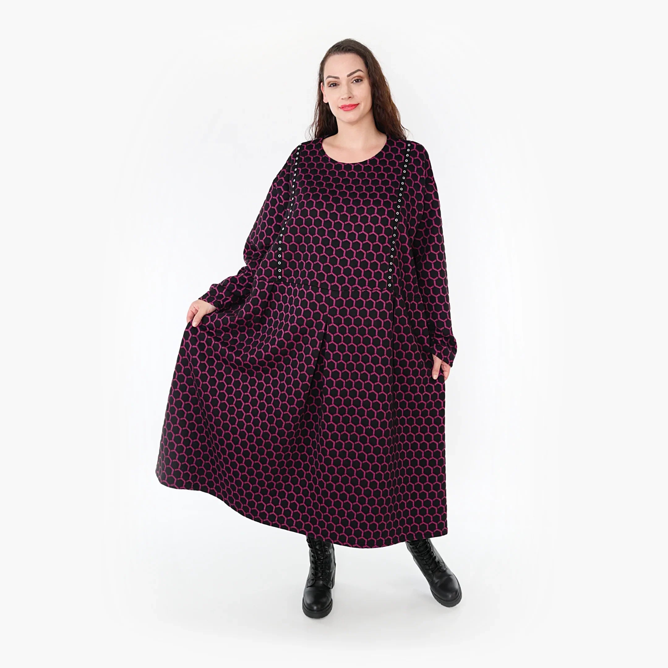 AKH Fashion Kleid 6984 Velora, Schwarz/Fuchsia