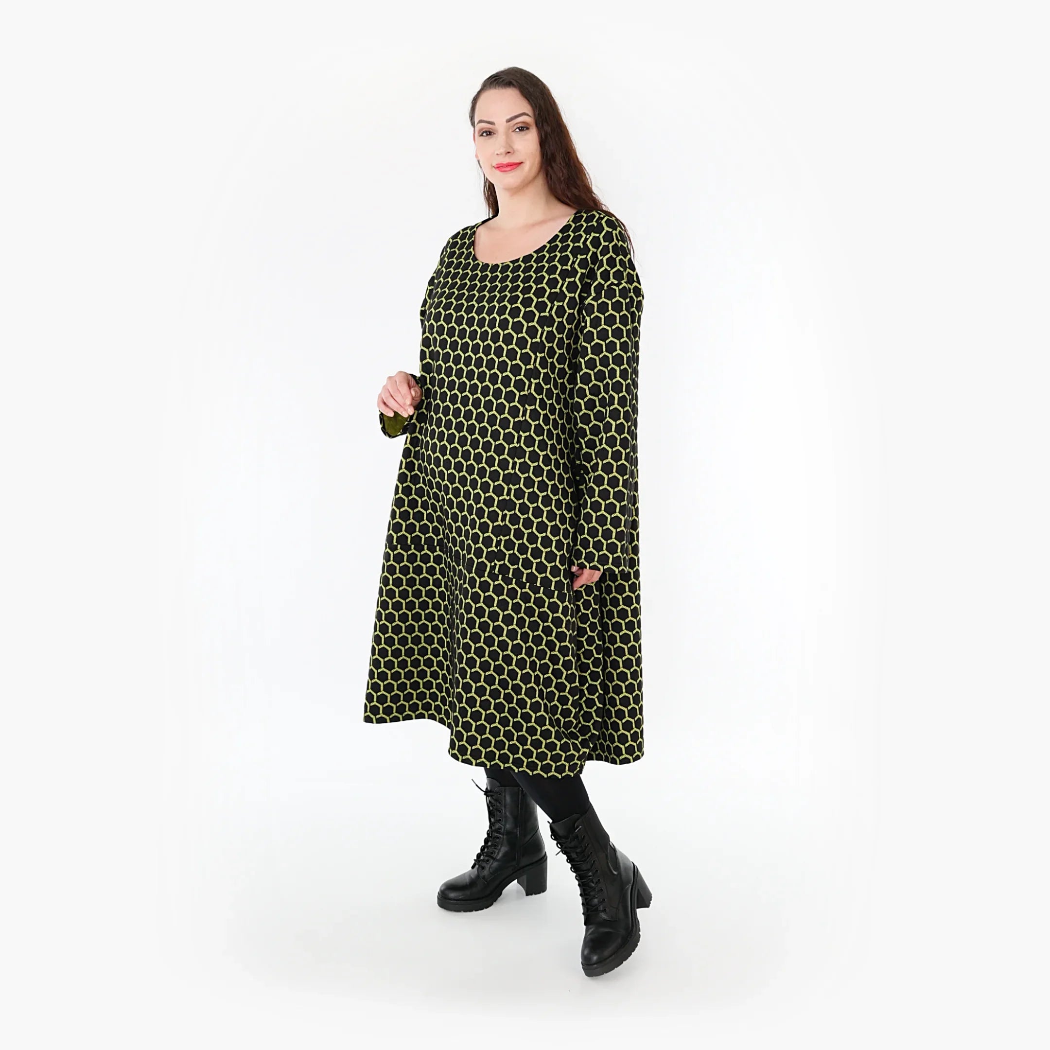 AKH Fashion Kleid 6859 Velora, Schwarz/Lime