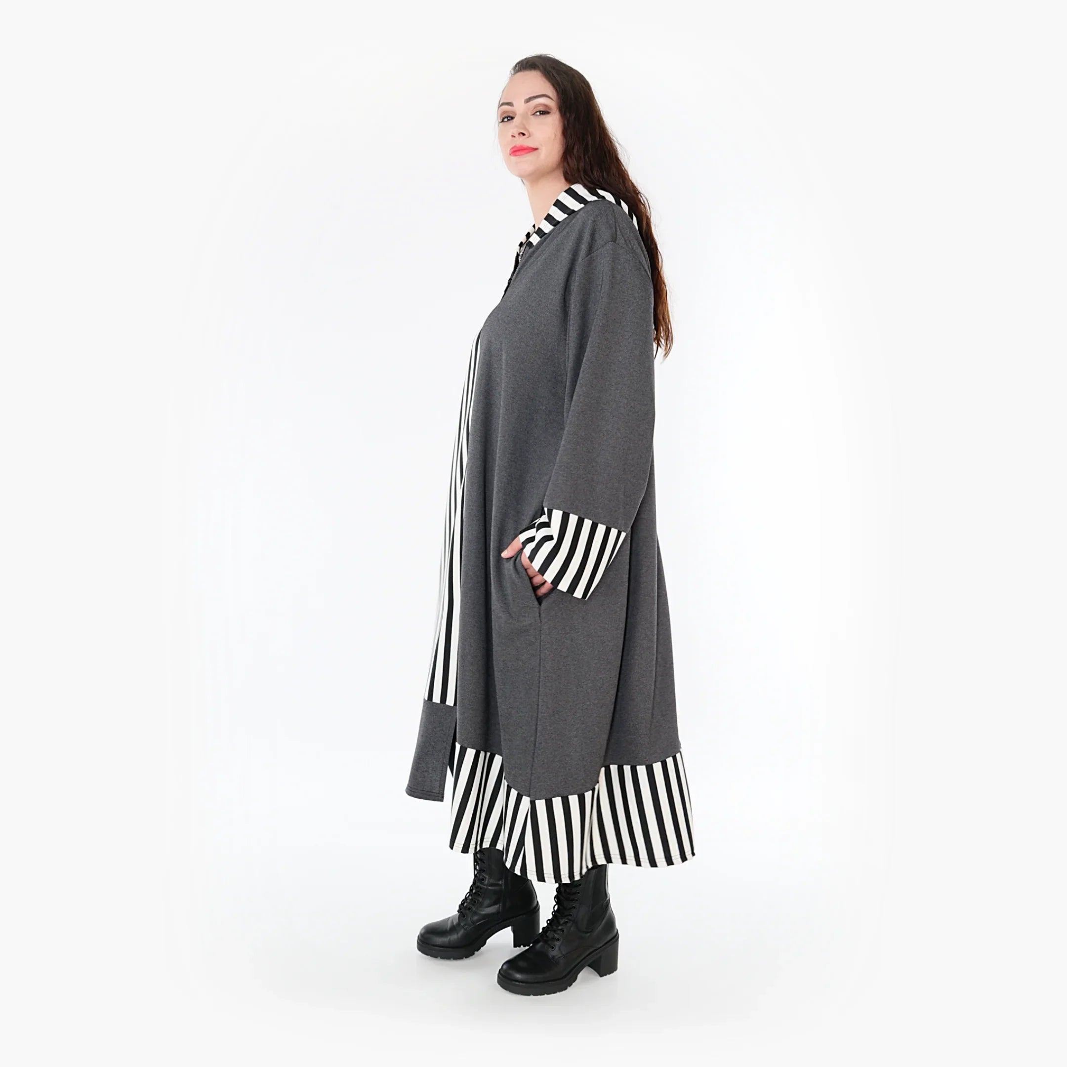 AKH Fashion Mantel 6990 Luisa, Grau/Weiß