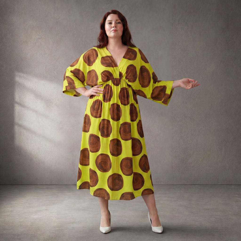 Funky Diva Kleid 26001, Gelb-Braun