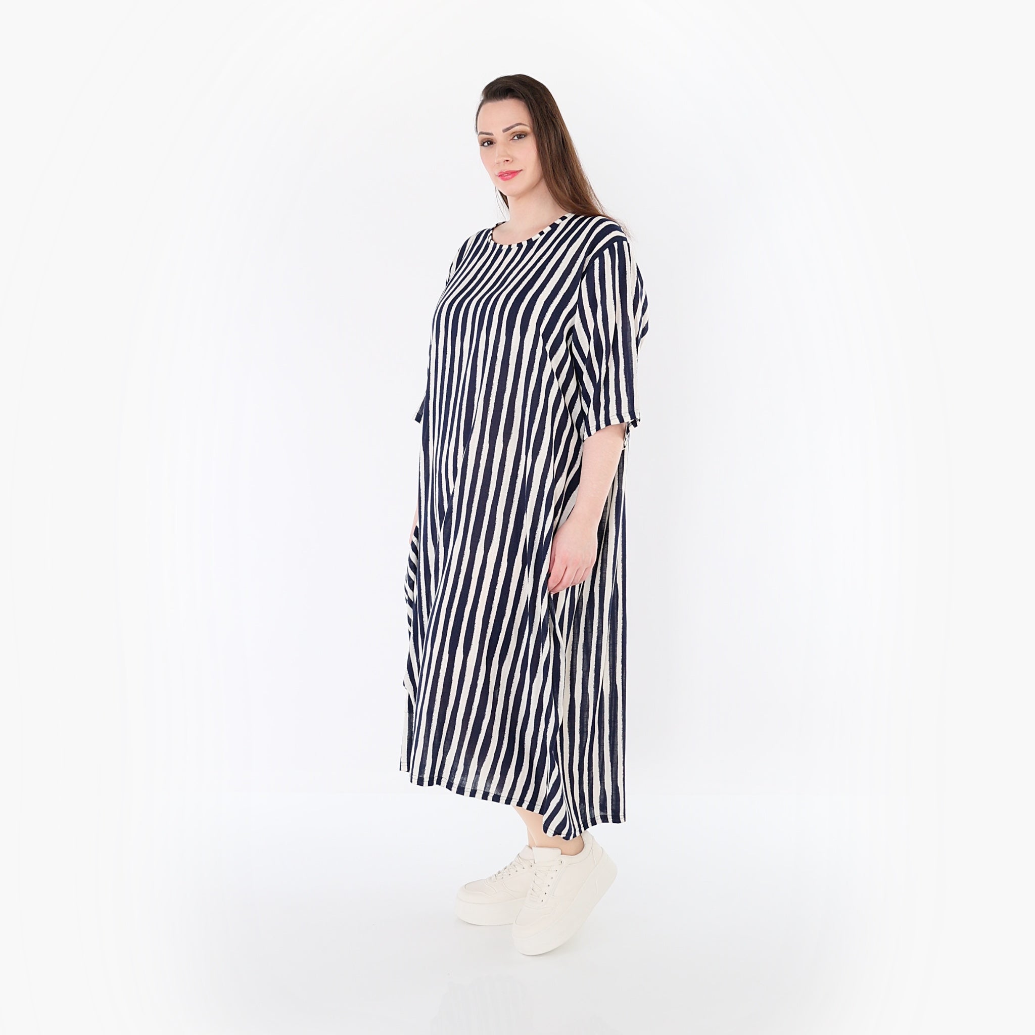 AKH Fashion 6695 Kleid, Marine-Weiß
