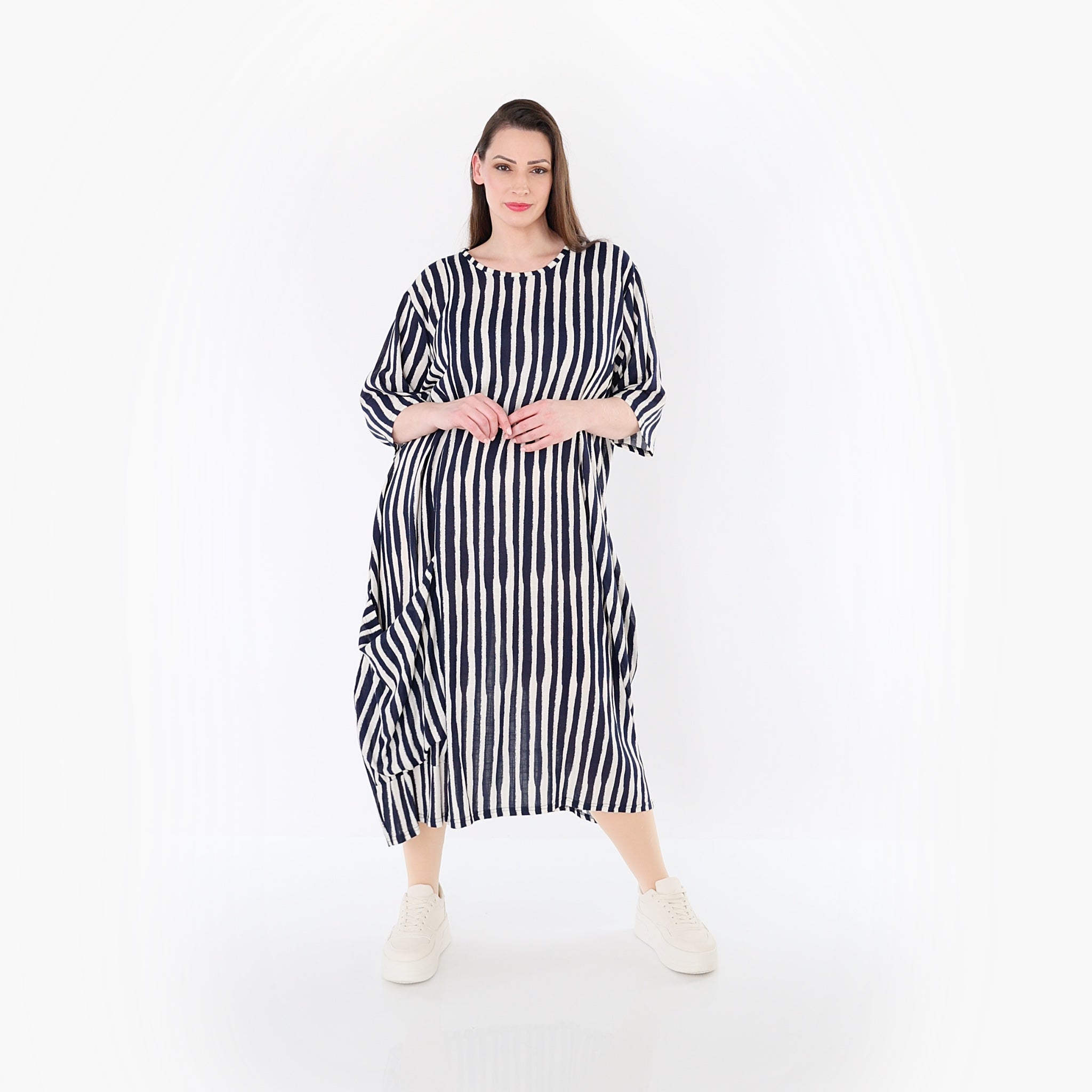 AKH Fashion 6695 Kleid, Marine-Weiß