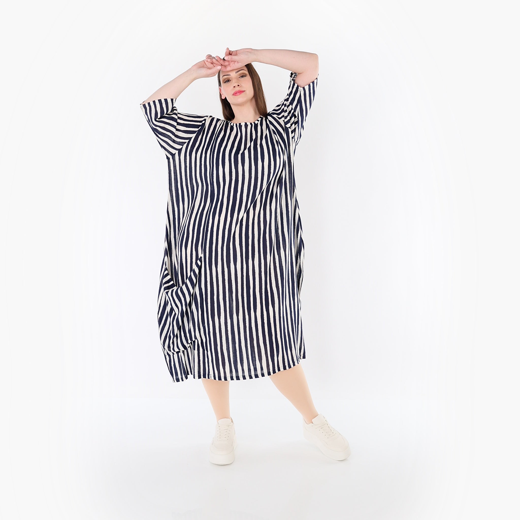 AKH Fashion 6695 Kleid, Marine-Weiß