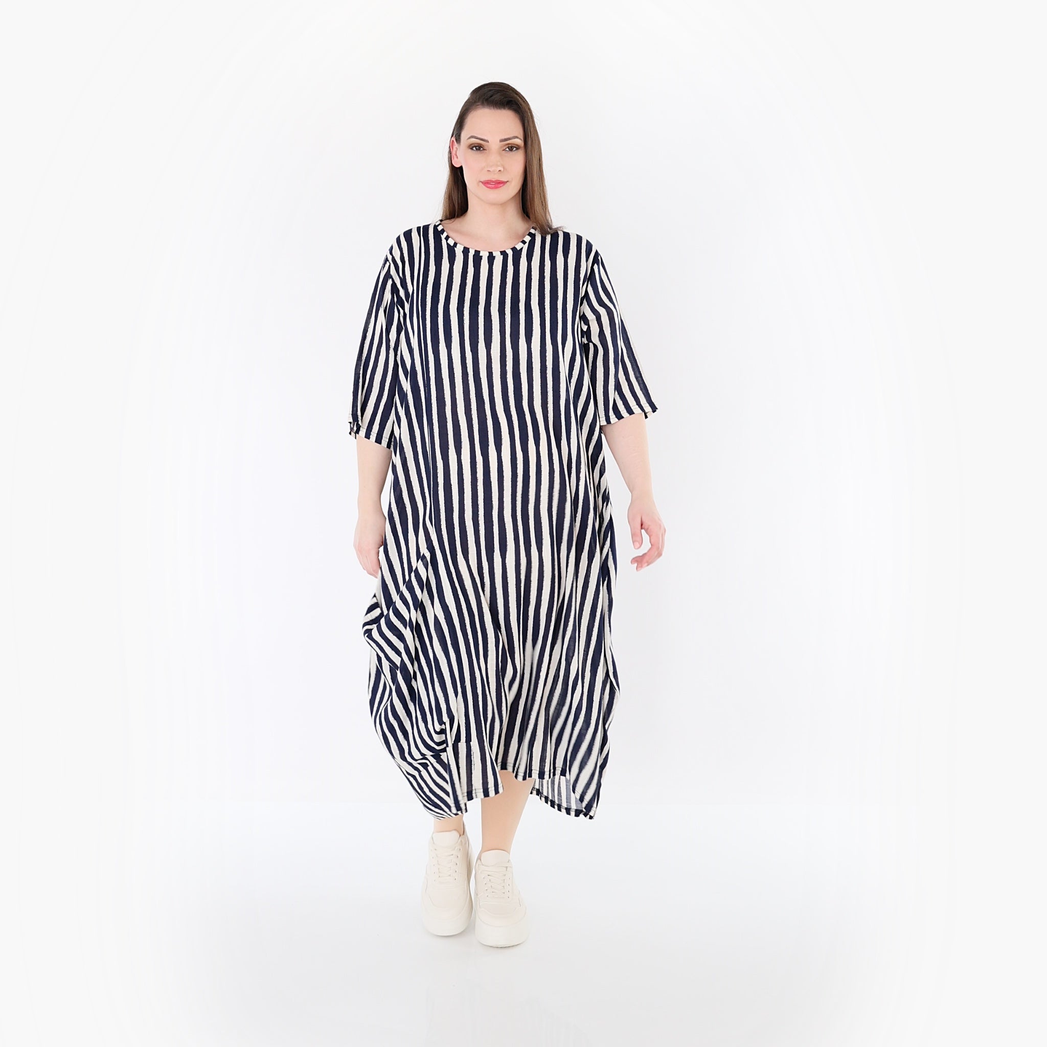 AKH Fashion 6695 Kleid, Marine-Weiß