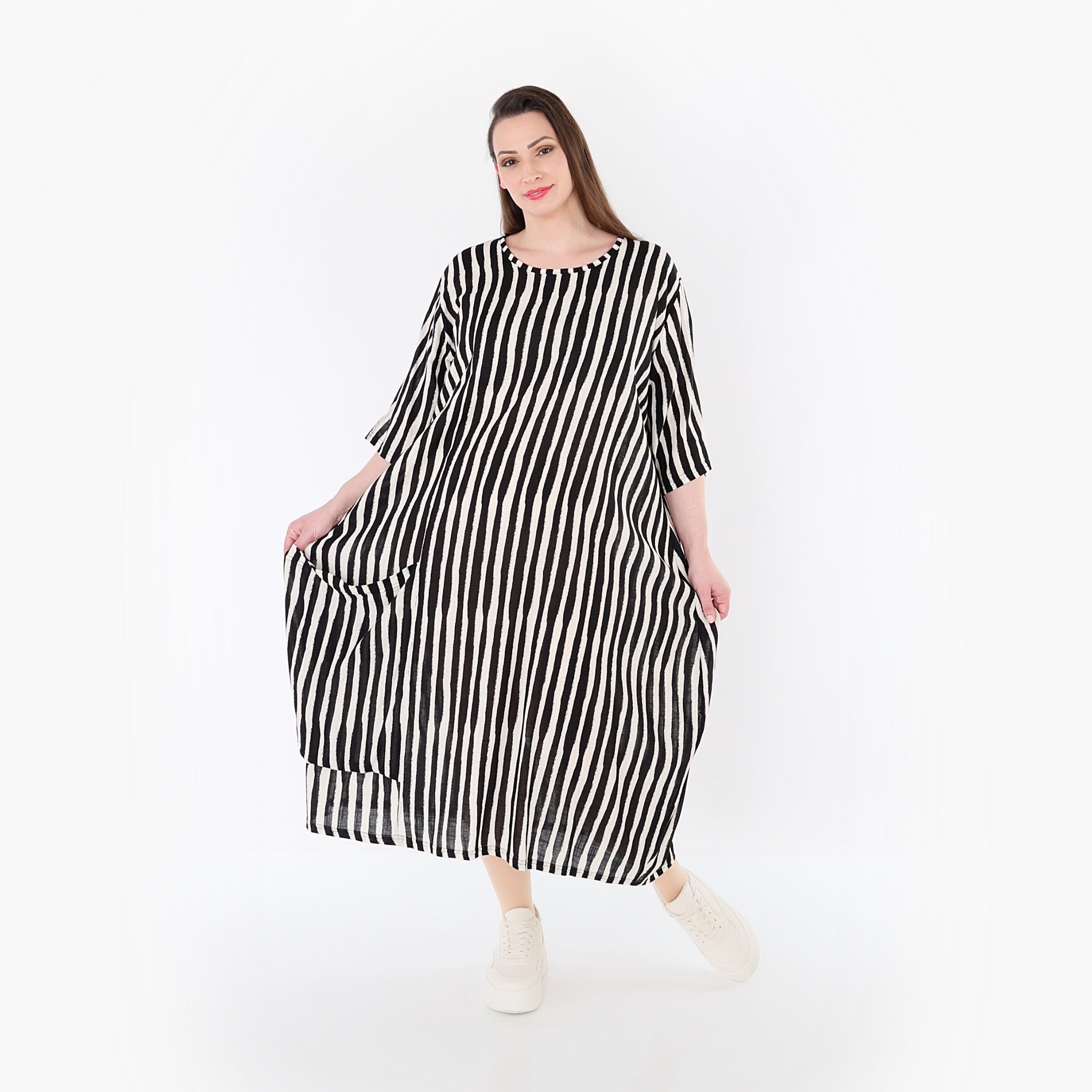 AKH Fashion 6695 Kleid, Schwarz-Weiß