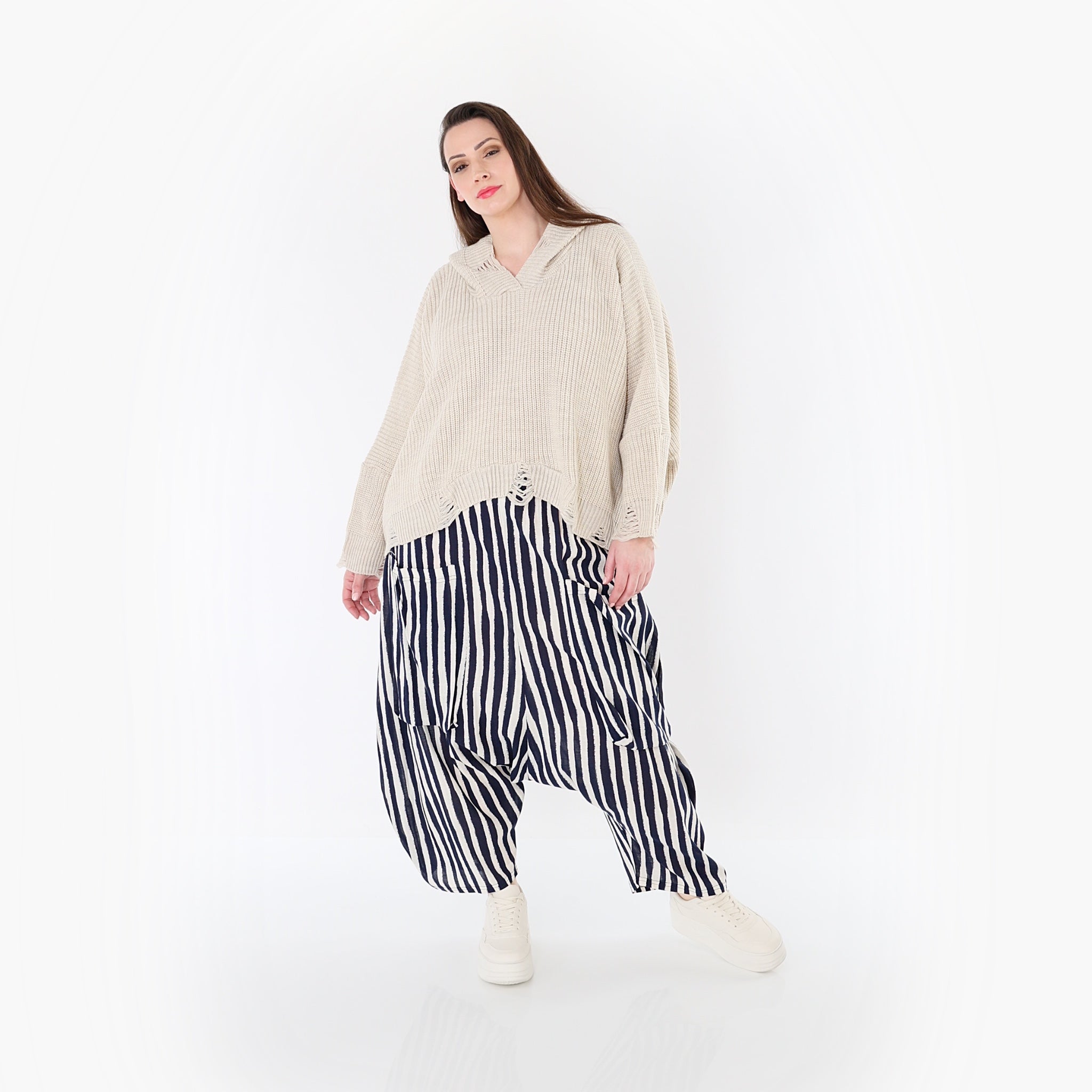 AKH Fashion 7196 Trousers, Navy-White