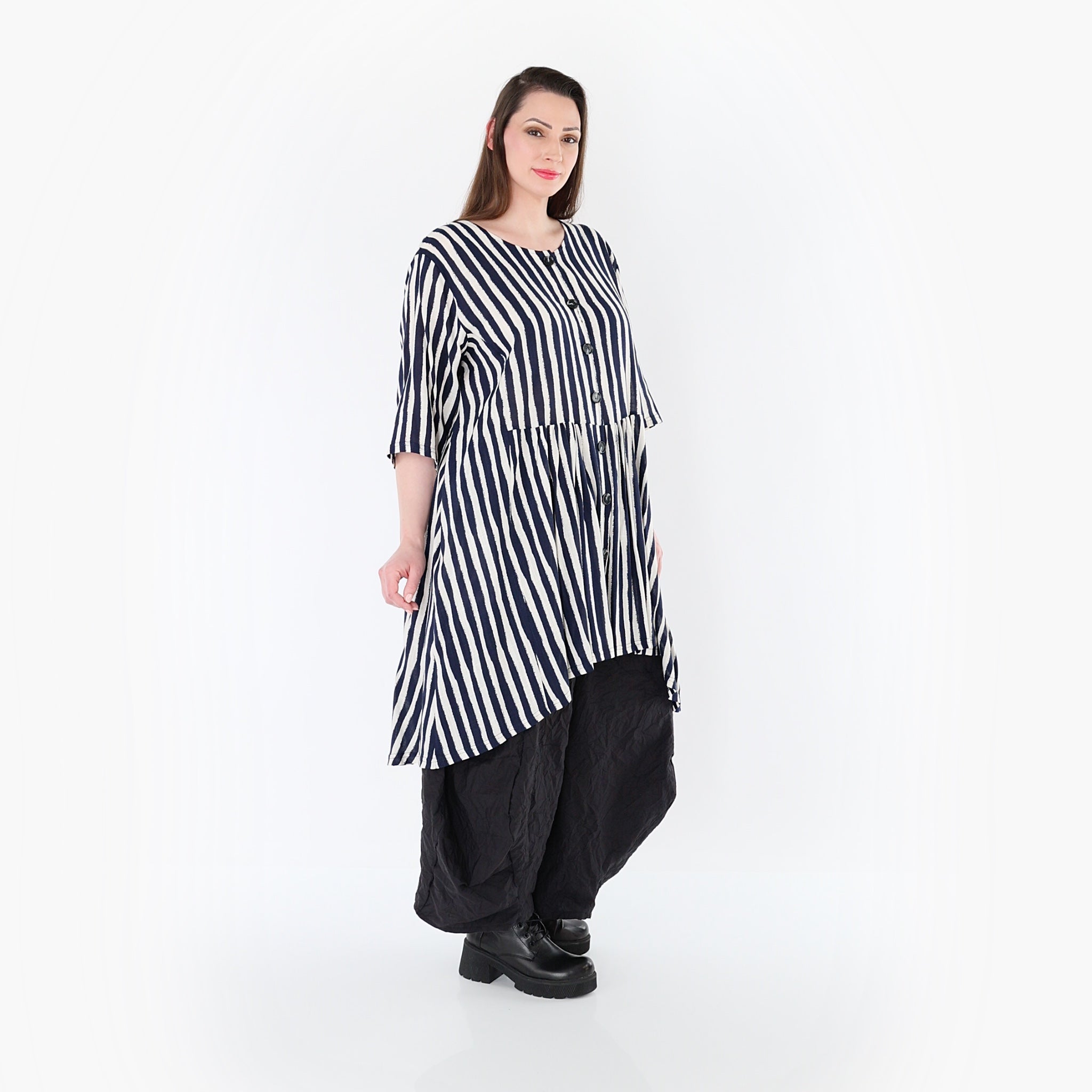 AKH Fashion 7200 Bluse, Marine-Weiß