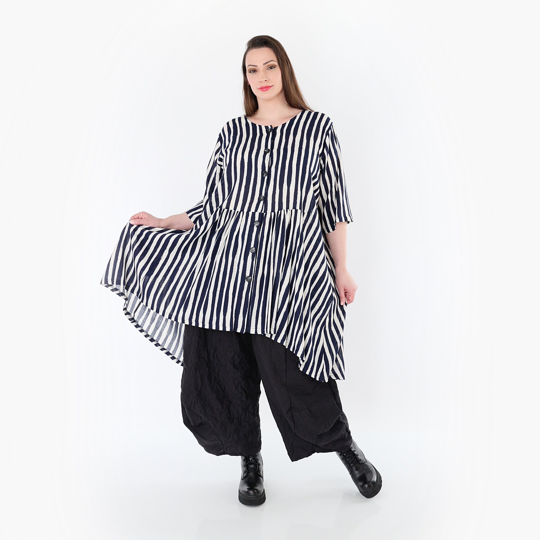 AKH Fashion 7200 Bluse, Marine-Weiß
