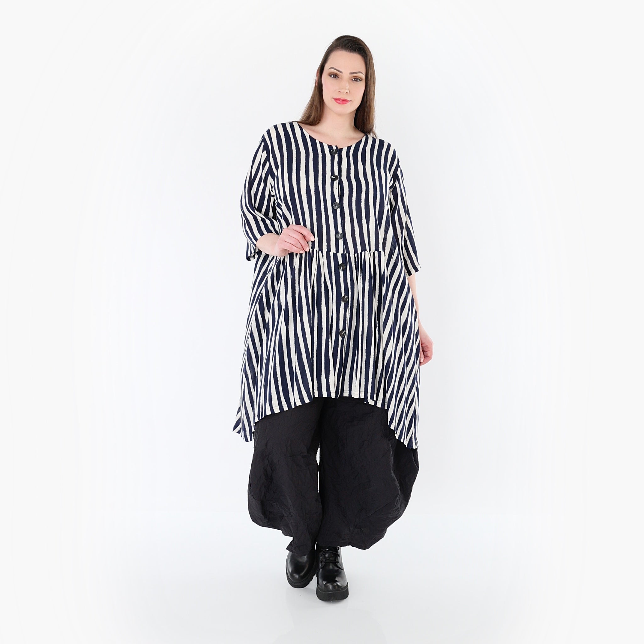 AKH Fashion 7200 Bluse, Marine-Weiß
