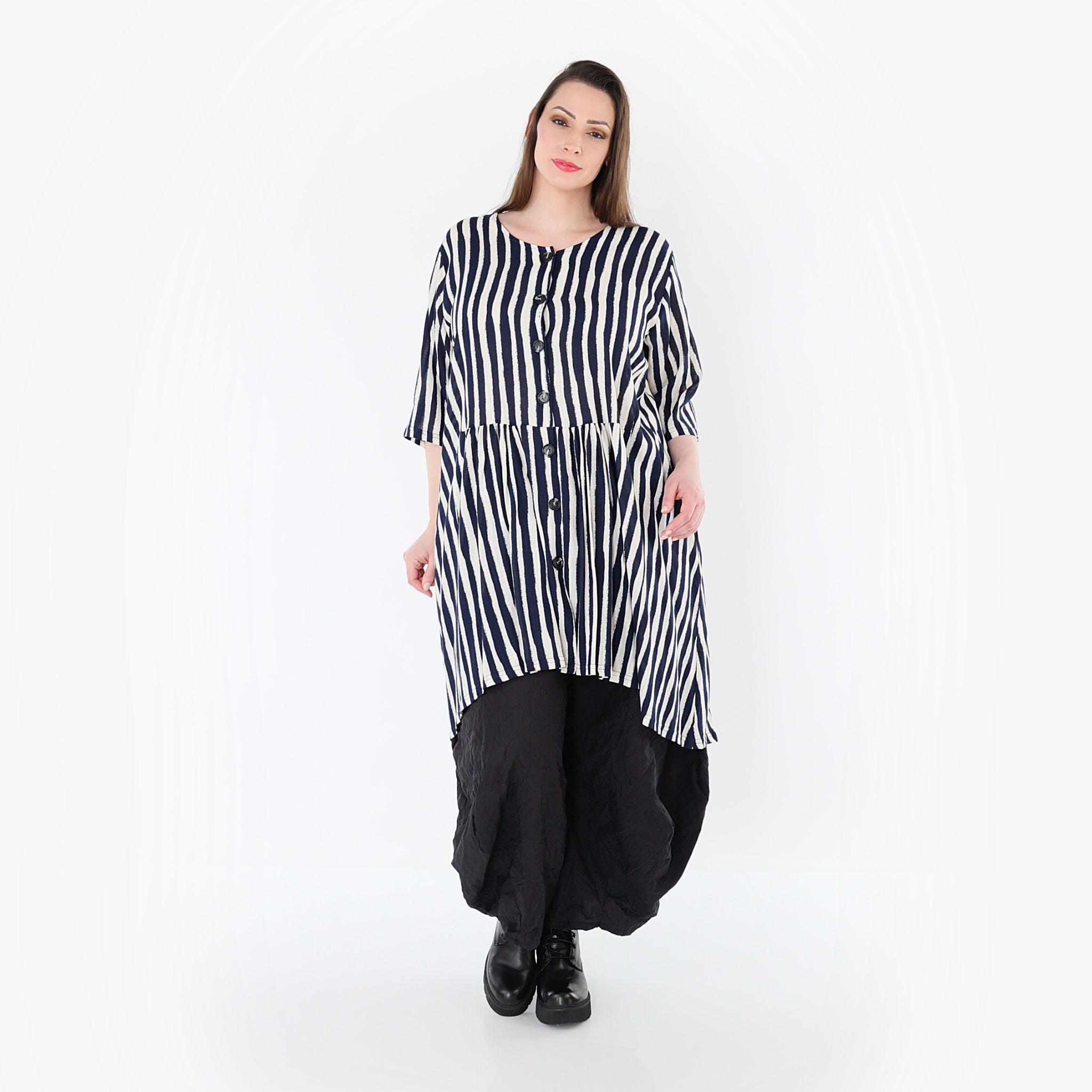 AKH Fashion 7200 Bluse, Marine-Weiß