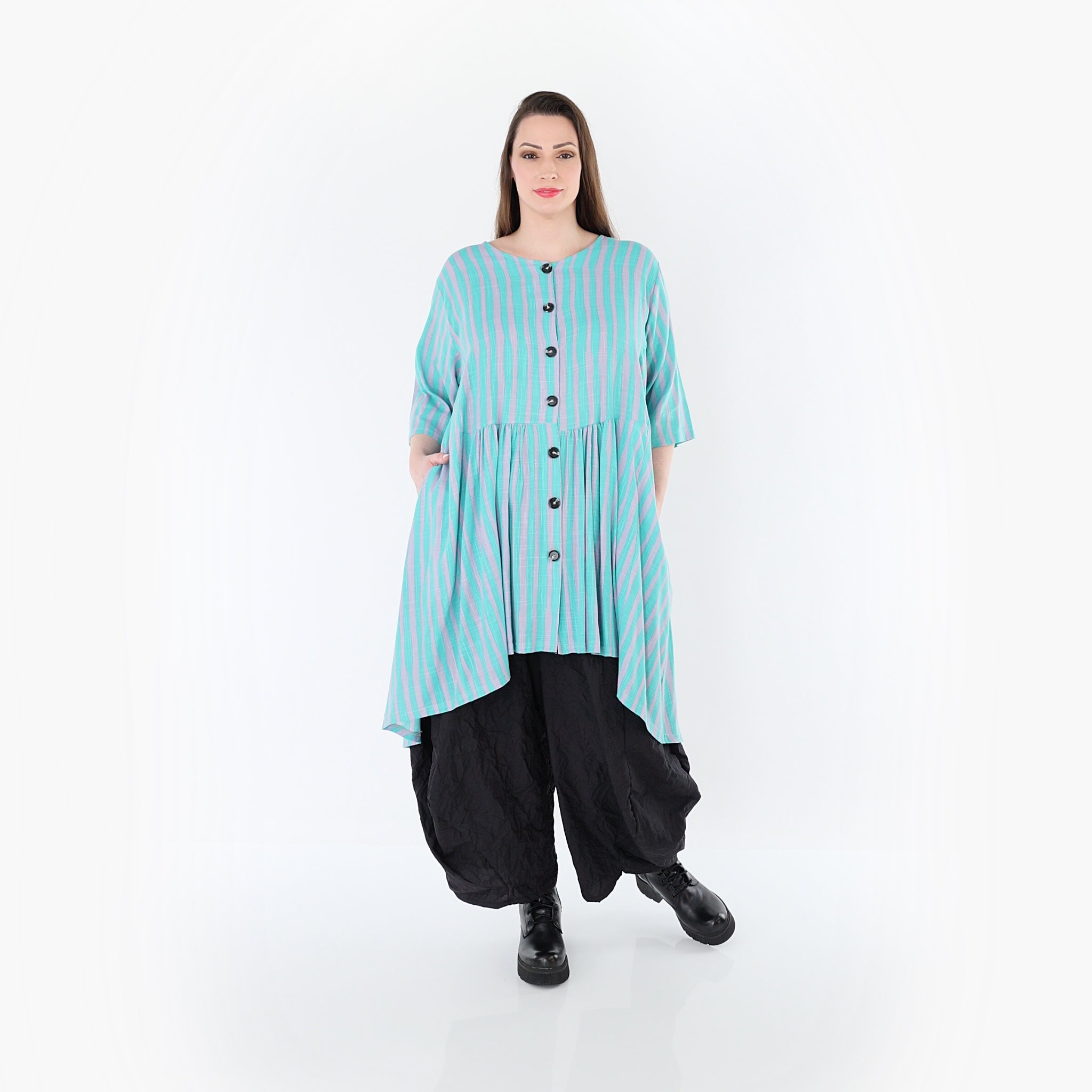 AKH Fashion 7200 Bluse, Grün-Flieder