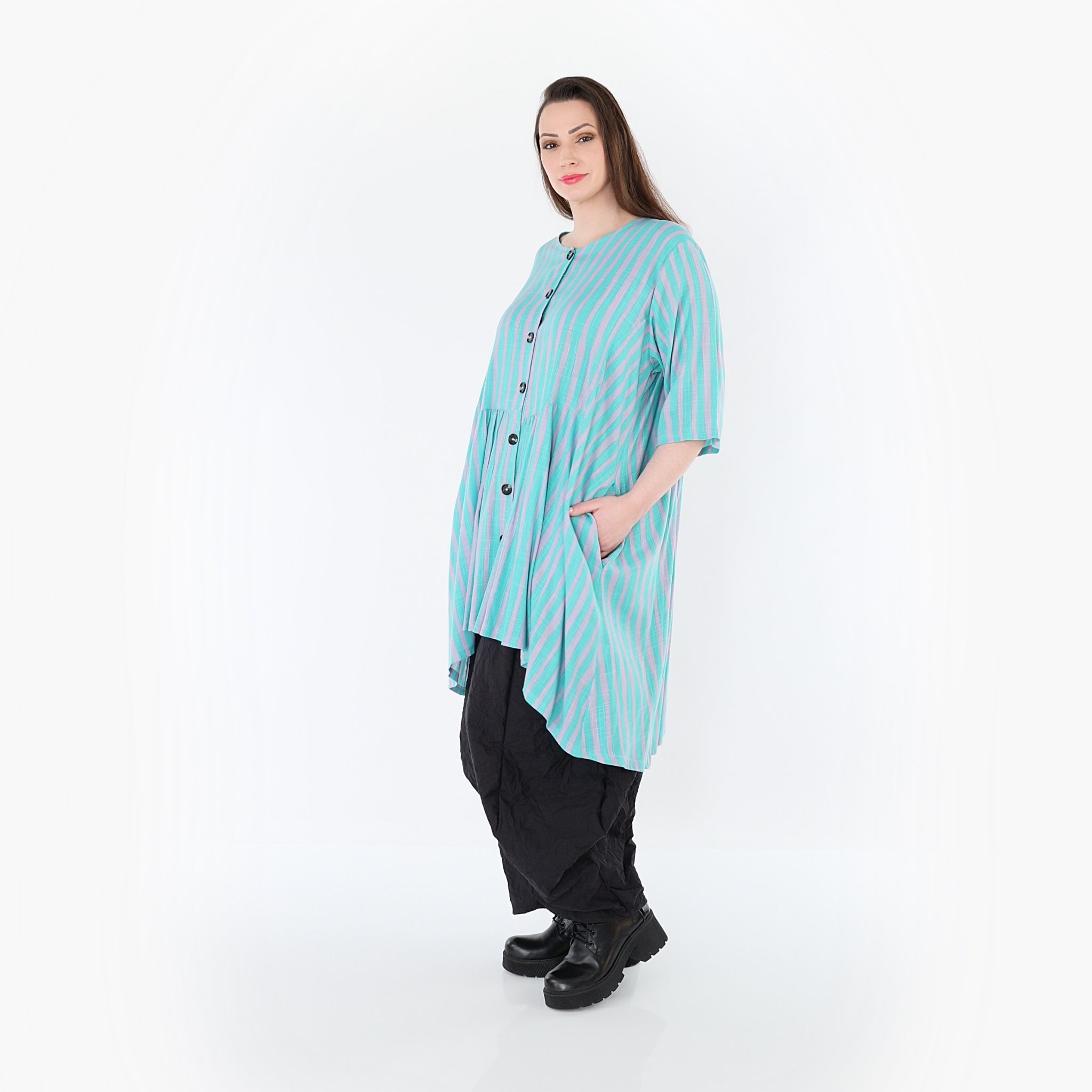 AKH Fashion 7200 Bluse, Grün-Flieder