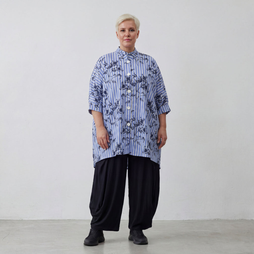 AKH Fashion Bluse 7116 Nehi, Blau-Weiß-Schwarz