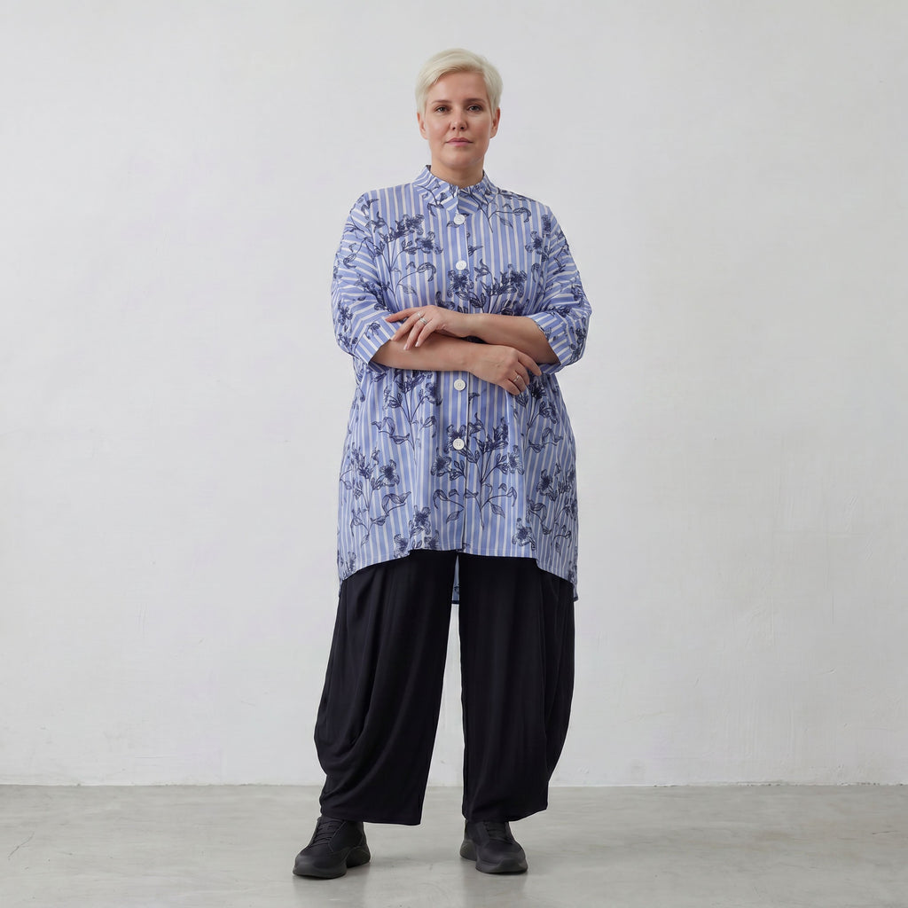 AKH Fashion Bluse 7116 Nehi, Blau-Weiß-Schwarz