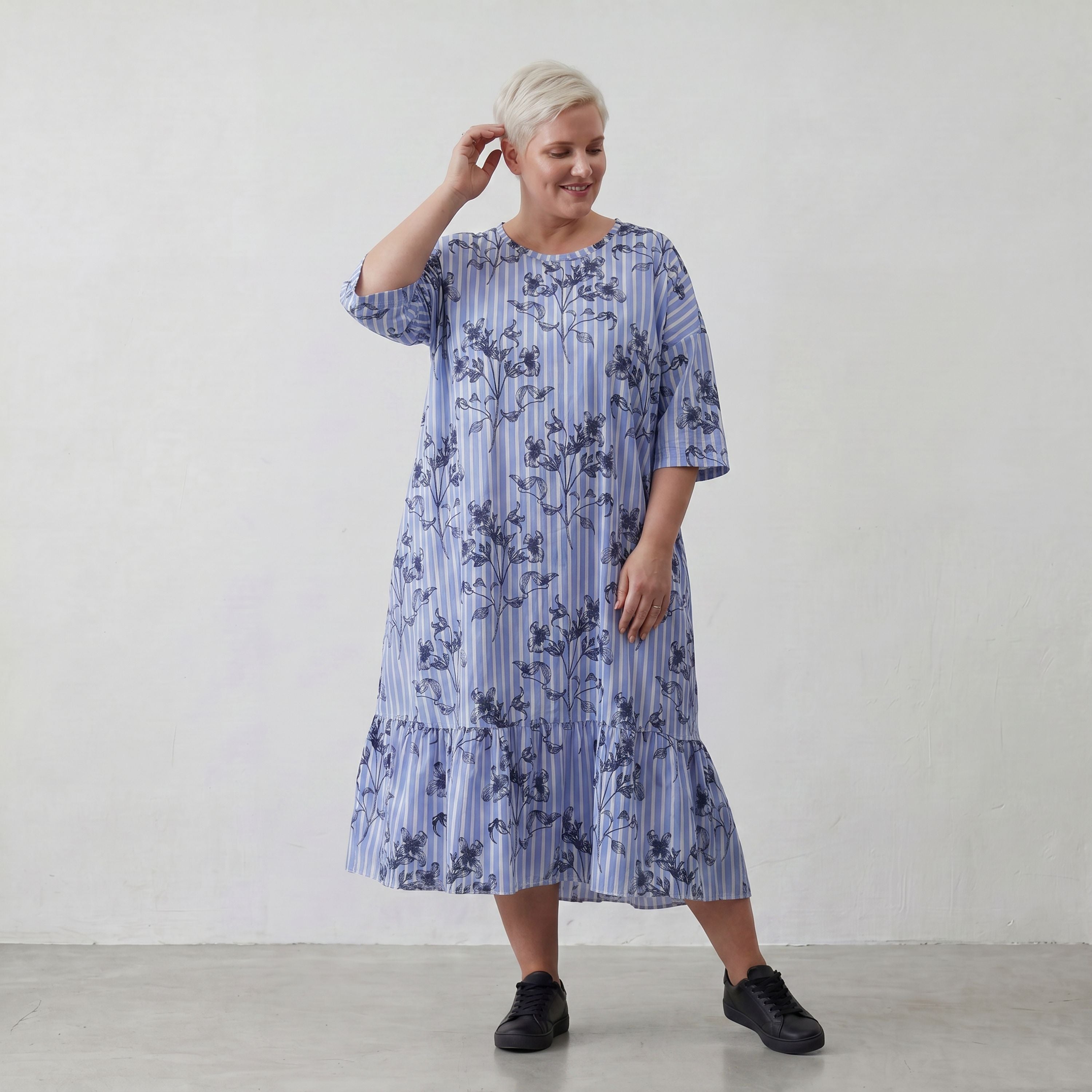 AKH Fashion Kleid 7237 Nehi, Blau-Weiß-Schwarz