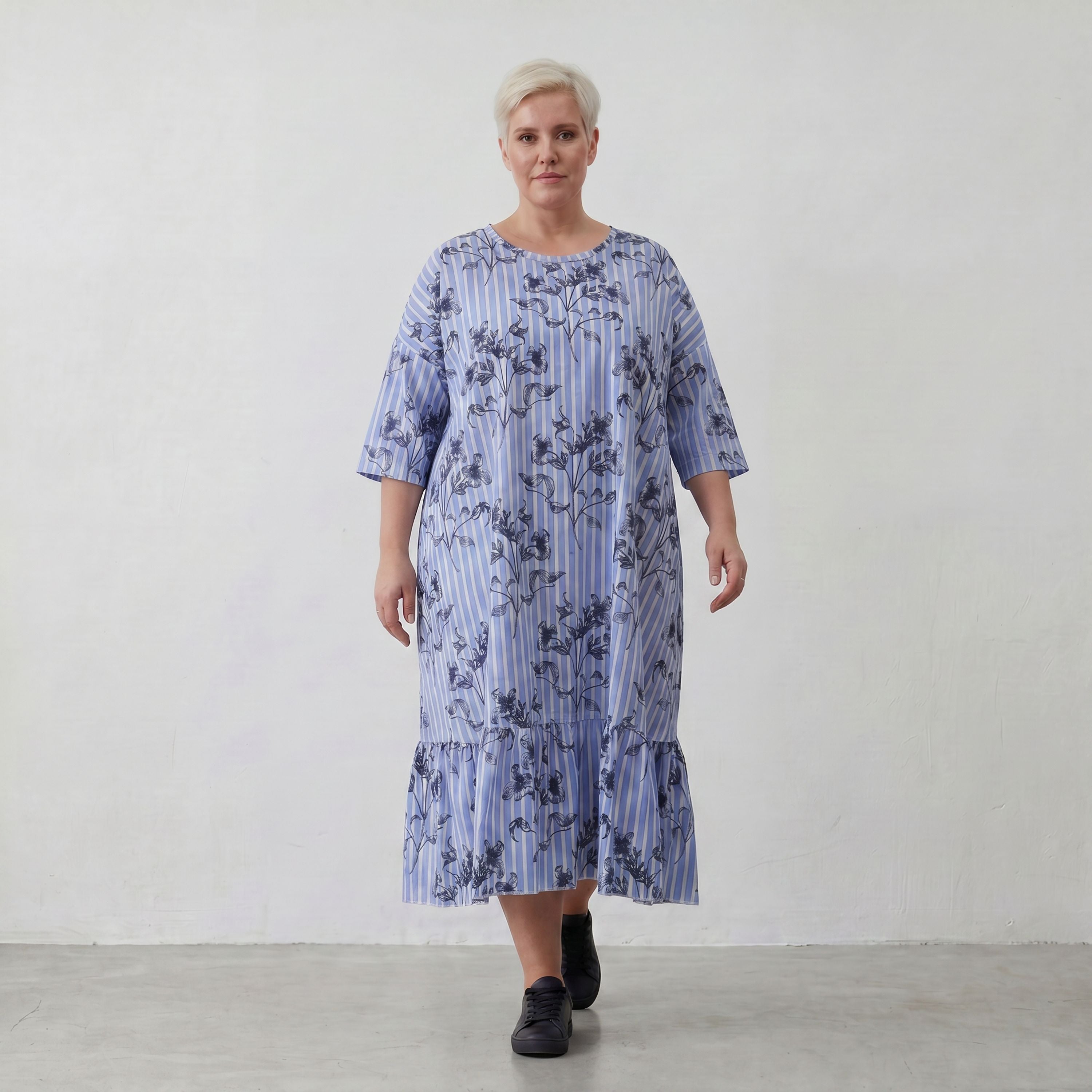 AKH Fashion Kleid 7237 Nehi, Blau-Weiß-Schwarz