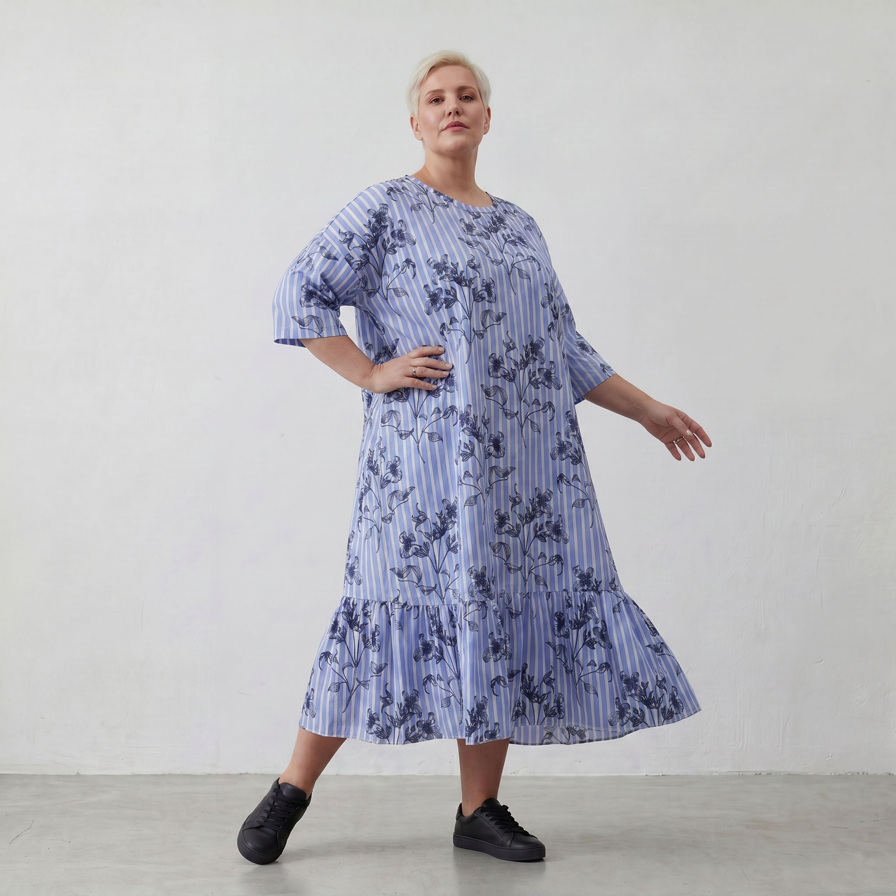AKH Fashion Kleid 7237 Nehi, Blau-Weiß-Schwarz