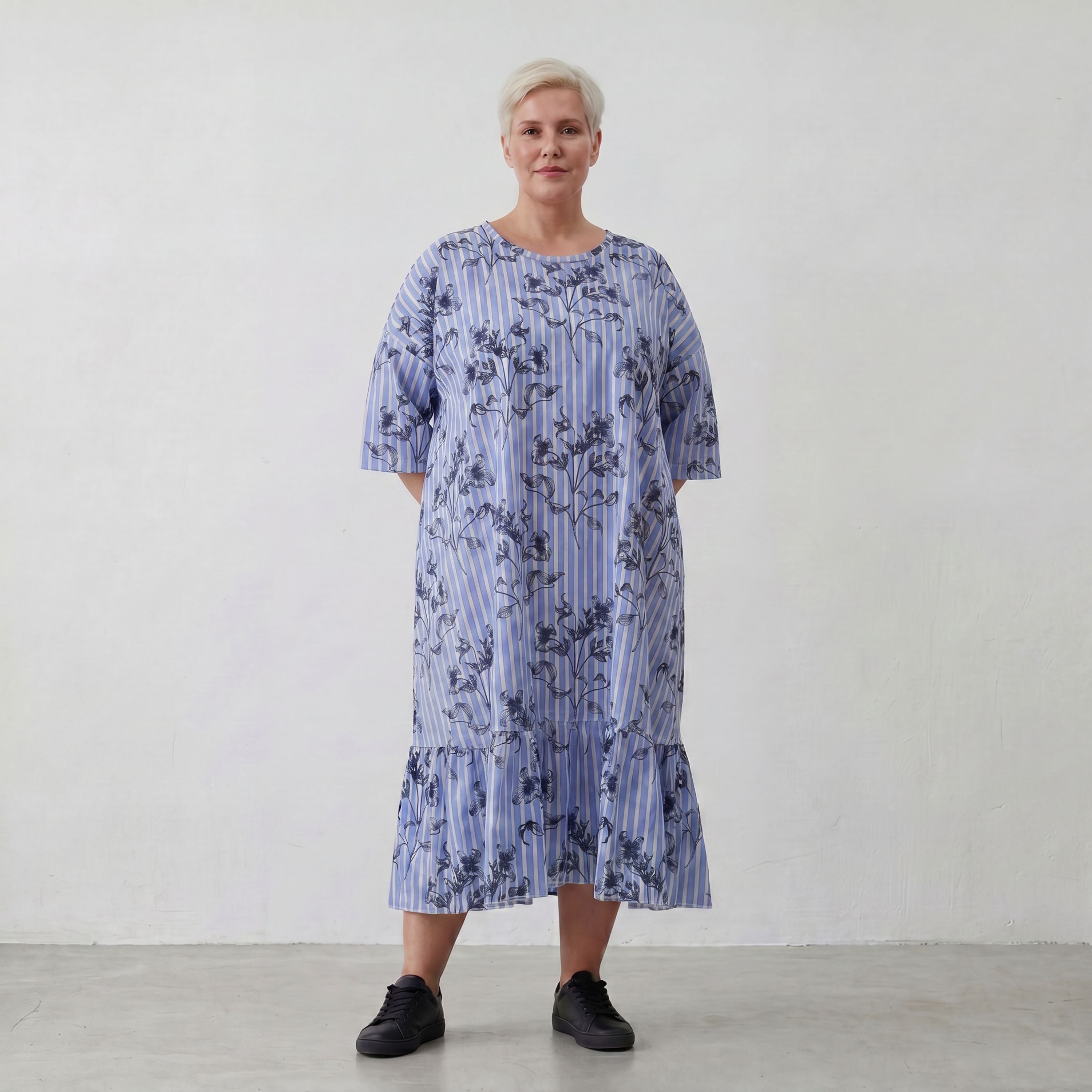 AKH Fashion Kleid 7237 Nehi, Blau-Weiß-Schwarz