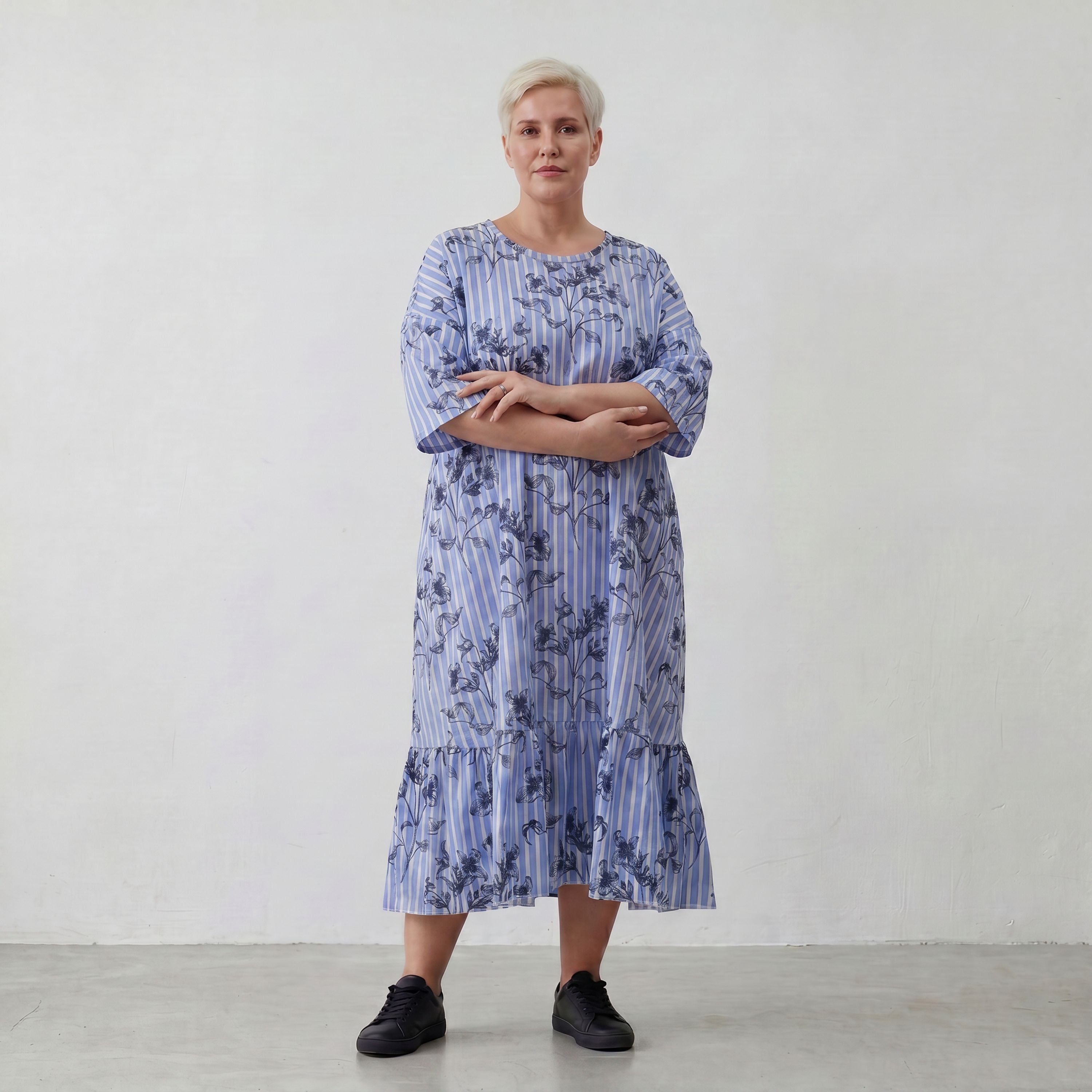AKH Fashion Kleid 7237 Nehi, Blau-Weiß-Schwarz